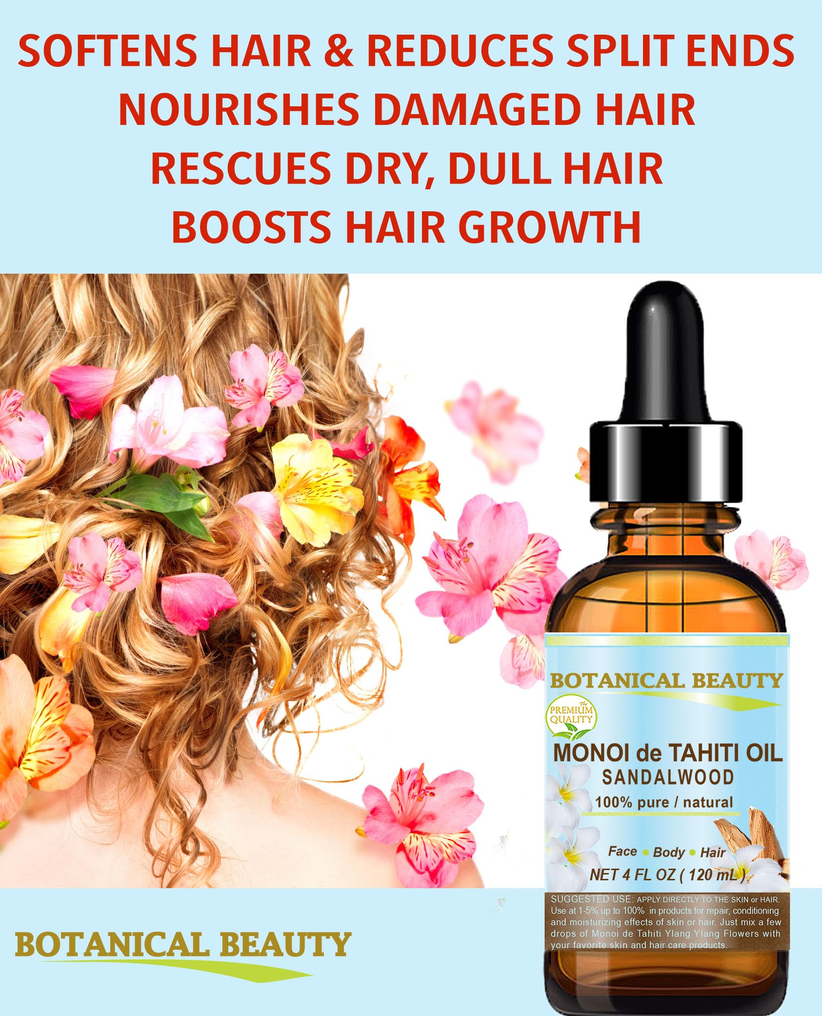 Botanical Beauty MONOI de TAHITI OIL TIARE TIKI 100% Pure Natural Undiluted Virgin 1 Fl. Oz.- 30 ml for FACE, SKIN, BODY, HAIR,