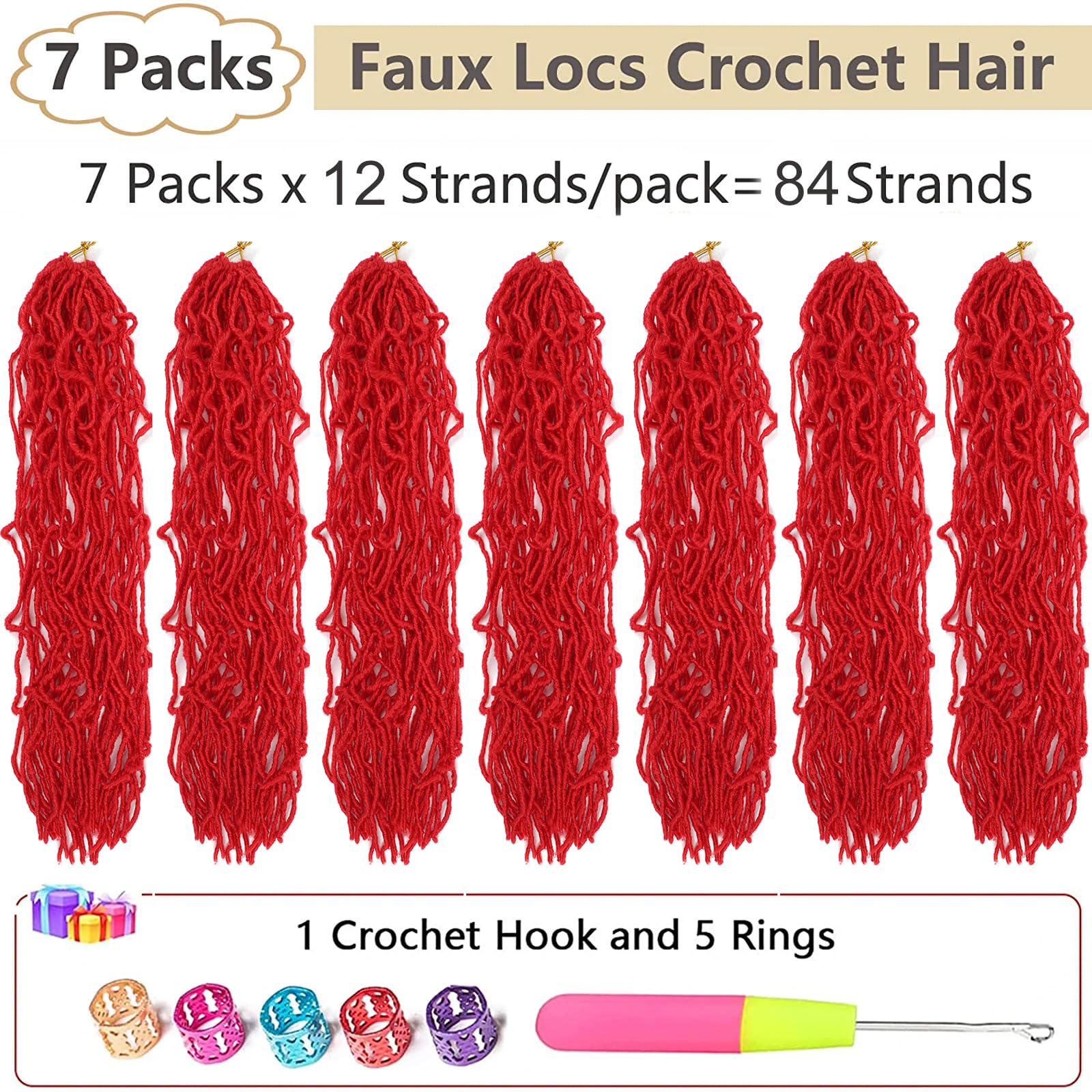 Faux Locs Crochet Hair Red Soft Locs 30 Inch 7 Packs Crochet Locs Natural Long Locs Crochet Hair For Women Synthetic Pre Looped