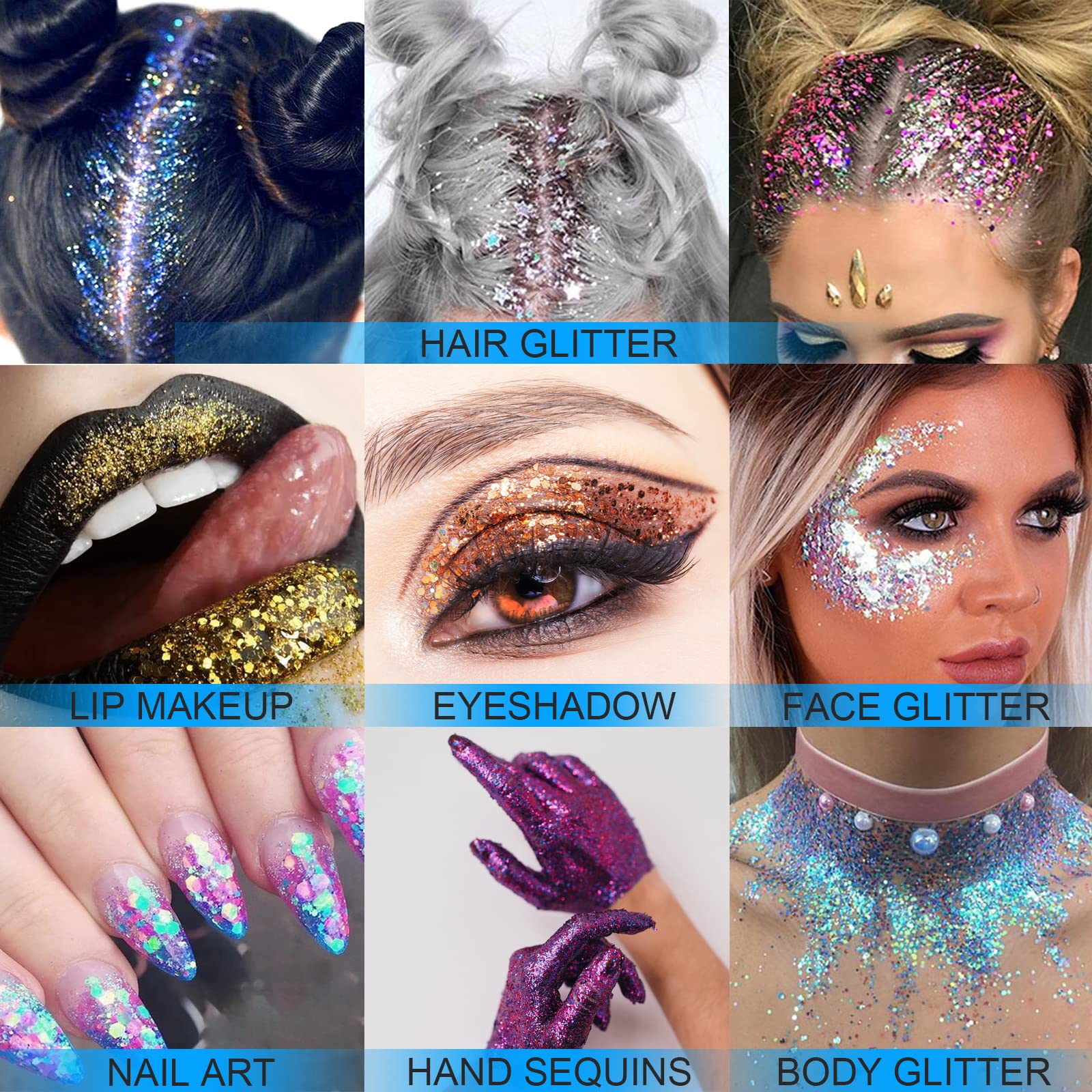 Holographic Face Glitter Gel Body Shimmer Makeup for for Hair, Face, Clavicle, Arm, Nail, Eyeshadow, Long Lasting Waterproof Par