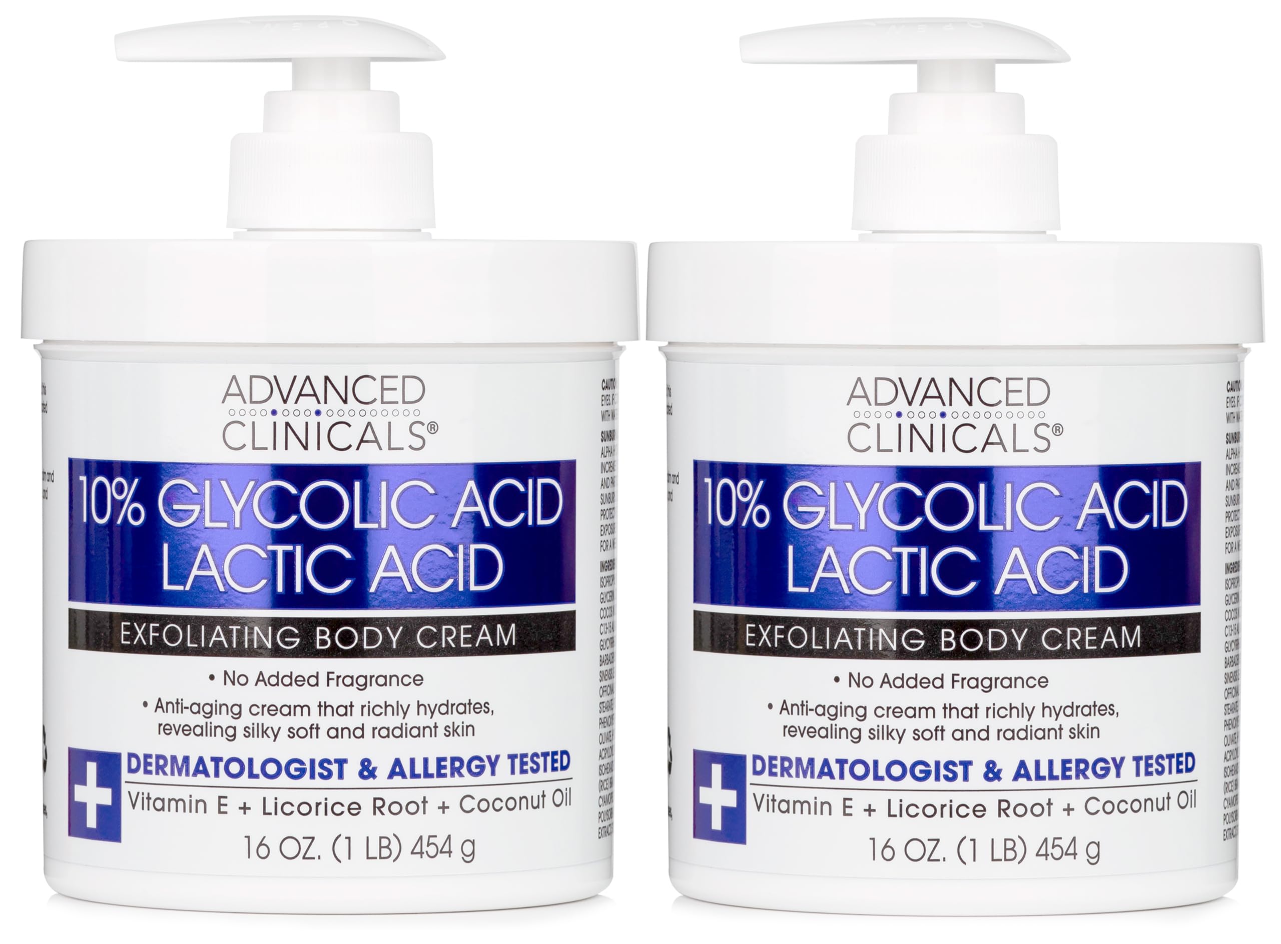 Advanced Clinicals 10% Glycolic Acid + Lactic Acid Lotion Exfoliant Moisturizing Cream With Hyaluronic Acid Moisturizer | AHA Ex