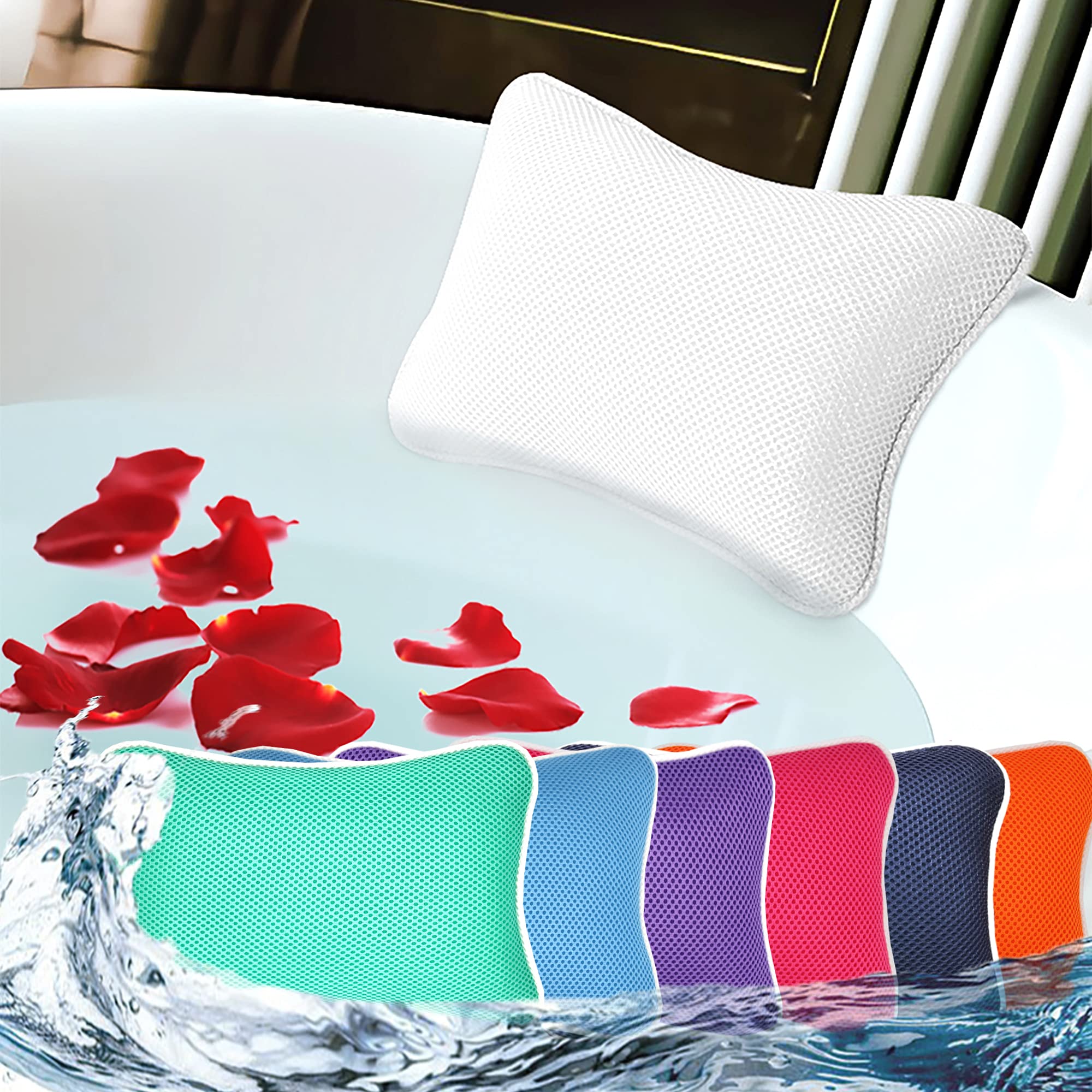 Bath Pillow For Tub, Non Slip, Breathable Soft, Comfortable Head Neck Support, Machine Washable, 2 Suction Cups(Off White)