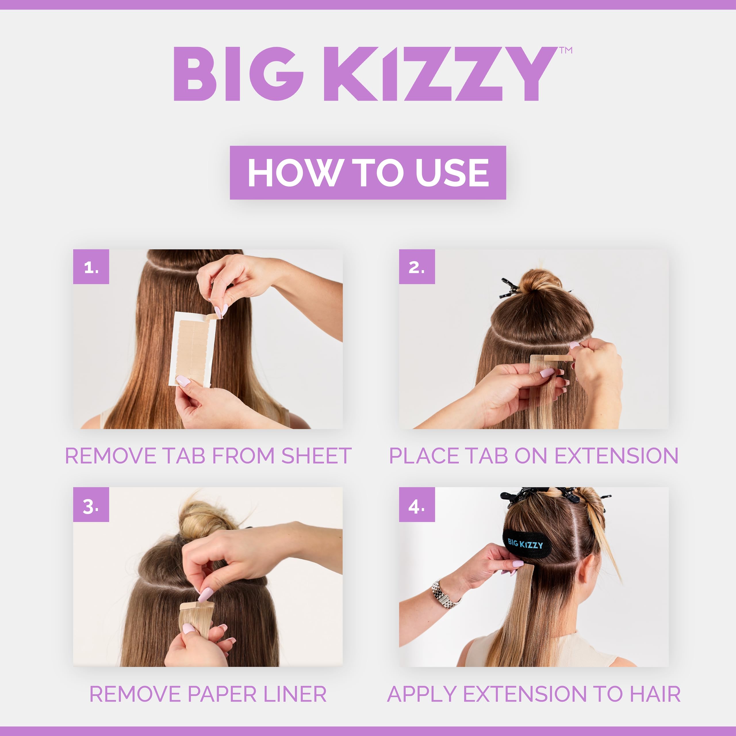 Big Kizzy Hair Extensions Tape - Regular Hold - Fits Most Tape In Hair Extensions, 4Cm X .8Cm Tape For Extensions, Professional