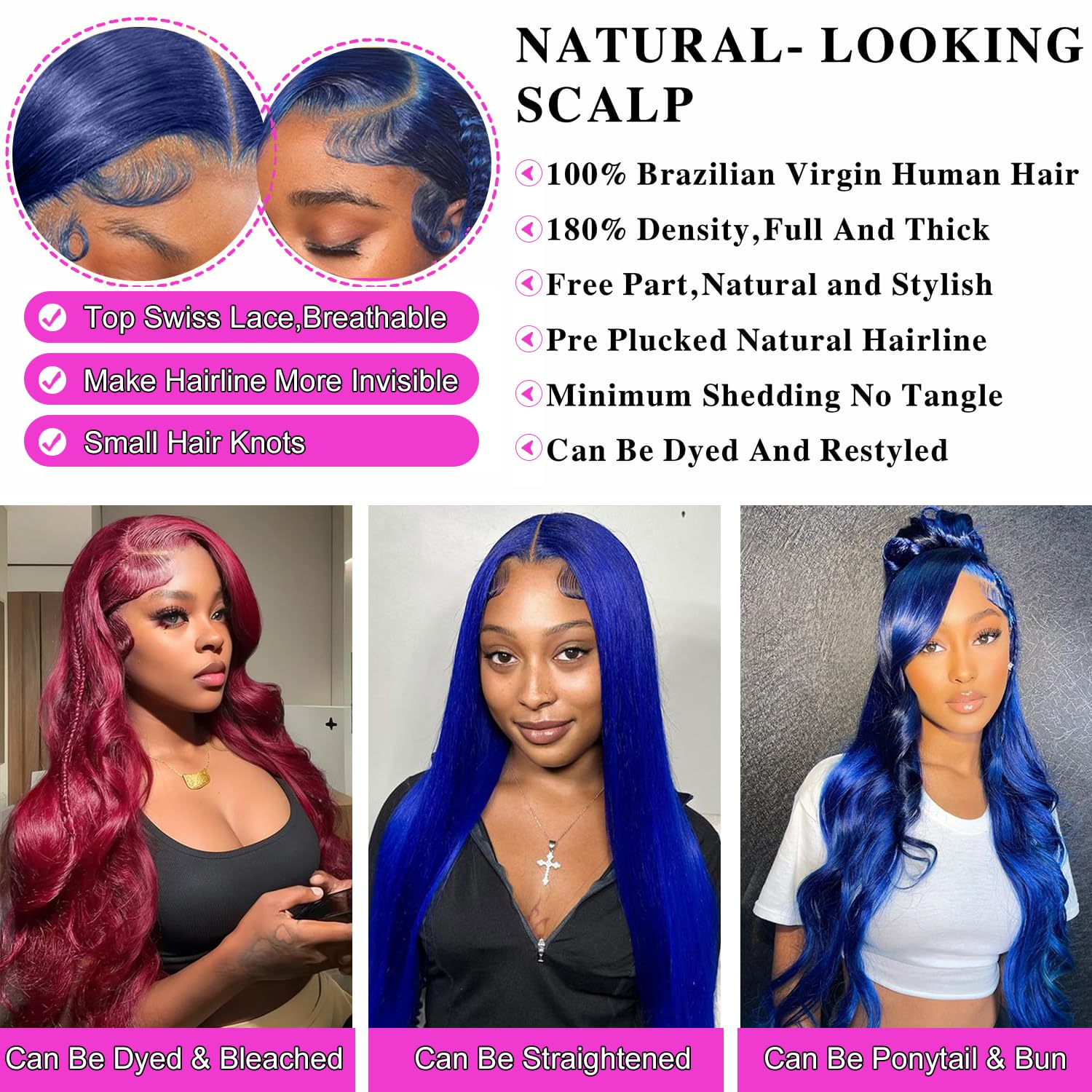 Blue Lace Front Wigs Human Hair Body Wave 13X4 Hd Royal Blue Lace Front Wig Human Hair Wear And Go Glueless Navy Blue Wigs Human