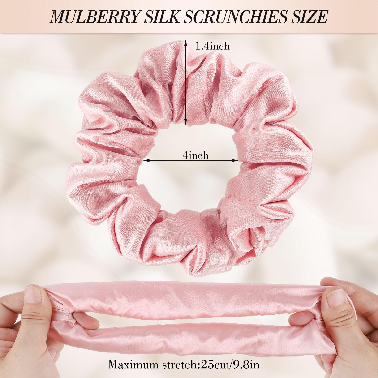 4 Pack Mulberry Silk Scrunchies, 19 Momme Silk Hair Ties Satin Scrunchies For Hair Sleep No Damag Scrunchies Pink Bridesmaid Gal