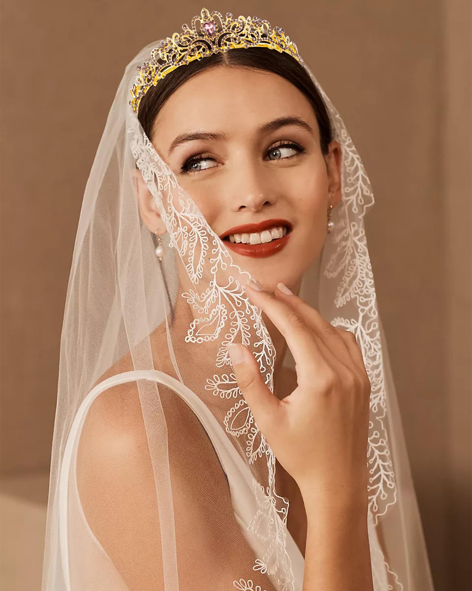 Cocide Gold Tiaras And Crowns For Women Crystal Princess Tiara Purple Rhinestone Queen Crown With Combs Bride Bridal Wedding Pro