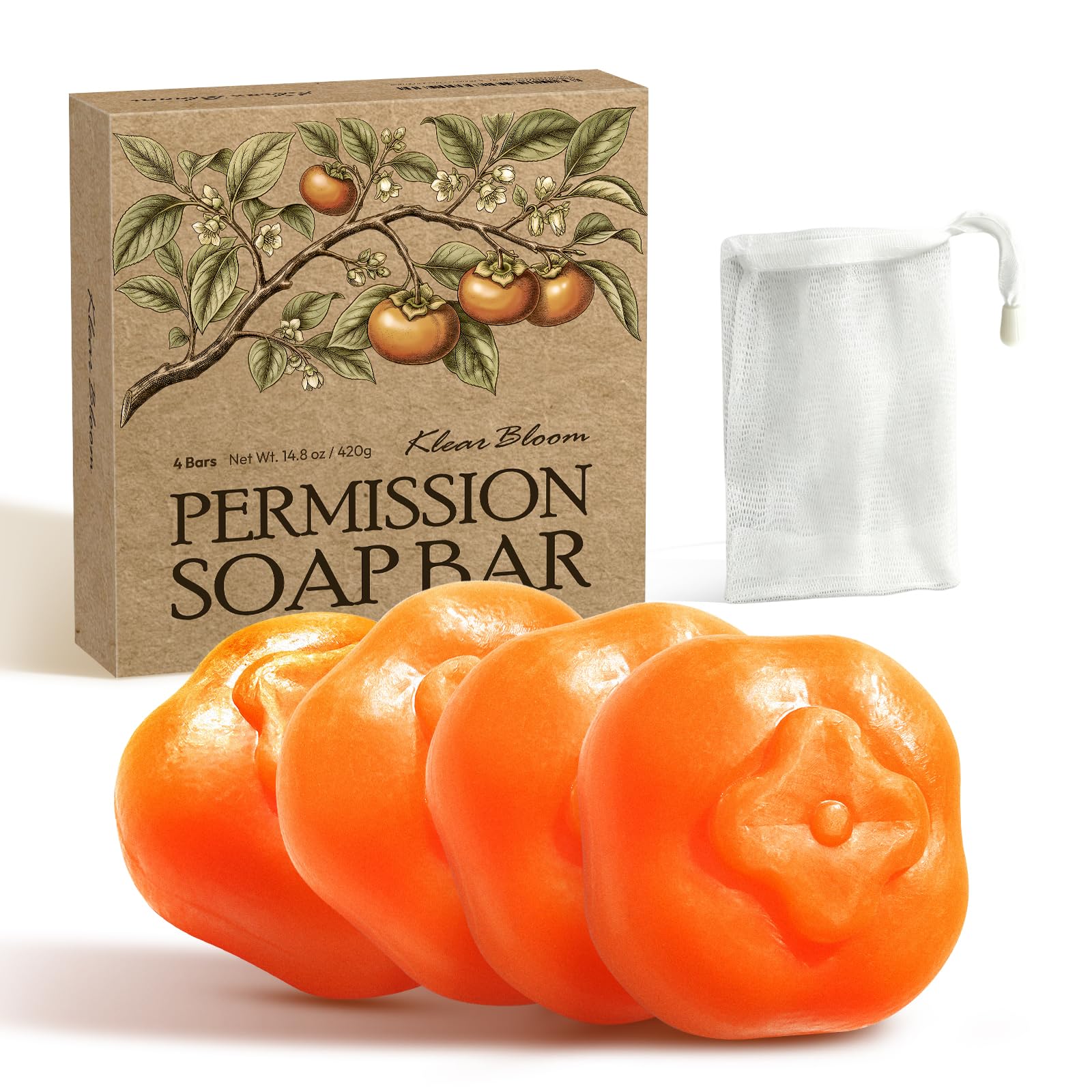 KlearBloom Persimmon Soap Bar for Body Odor, 4 Bar x 105g