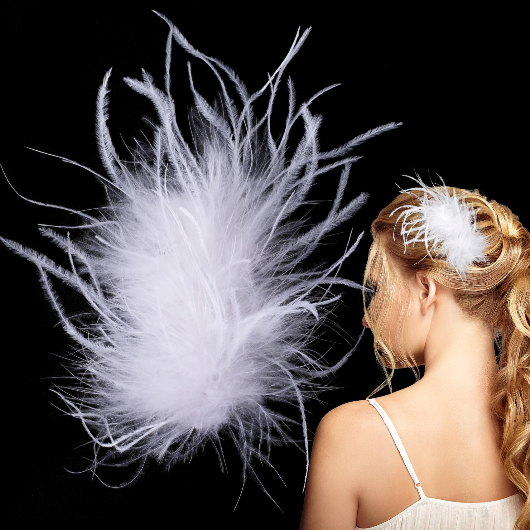 OIIKI White Ostrich Hair Clip, Feather Hairgrip Retro Hair Jewelry Accessories for Women Bride Party Festival Valentine Wedding 