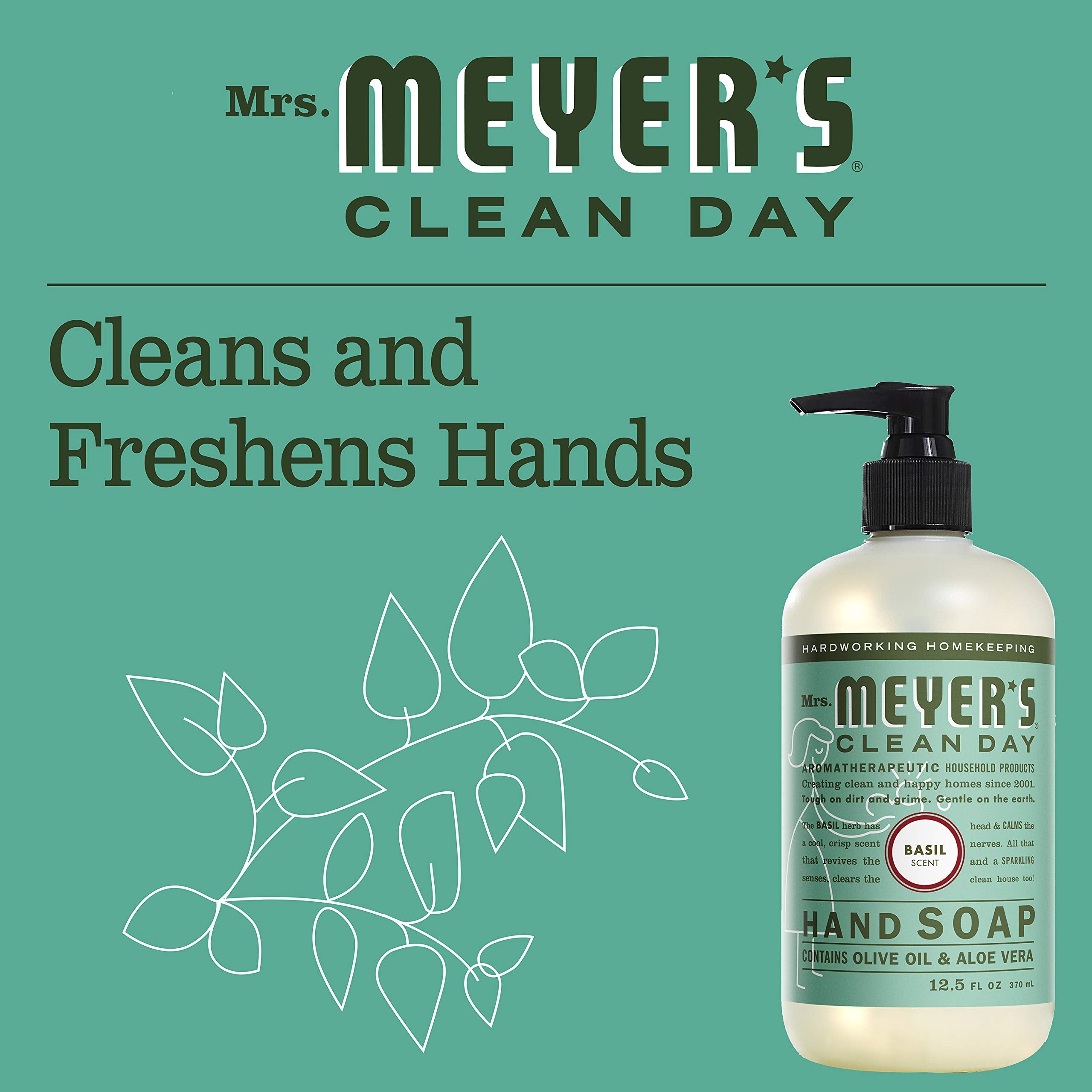 MRS. MEYERS CLEANDAY Hand Soap, Made with Essential Oils, Biodegradable Formula, Basil, 12.5 Fl. Oz