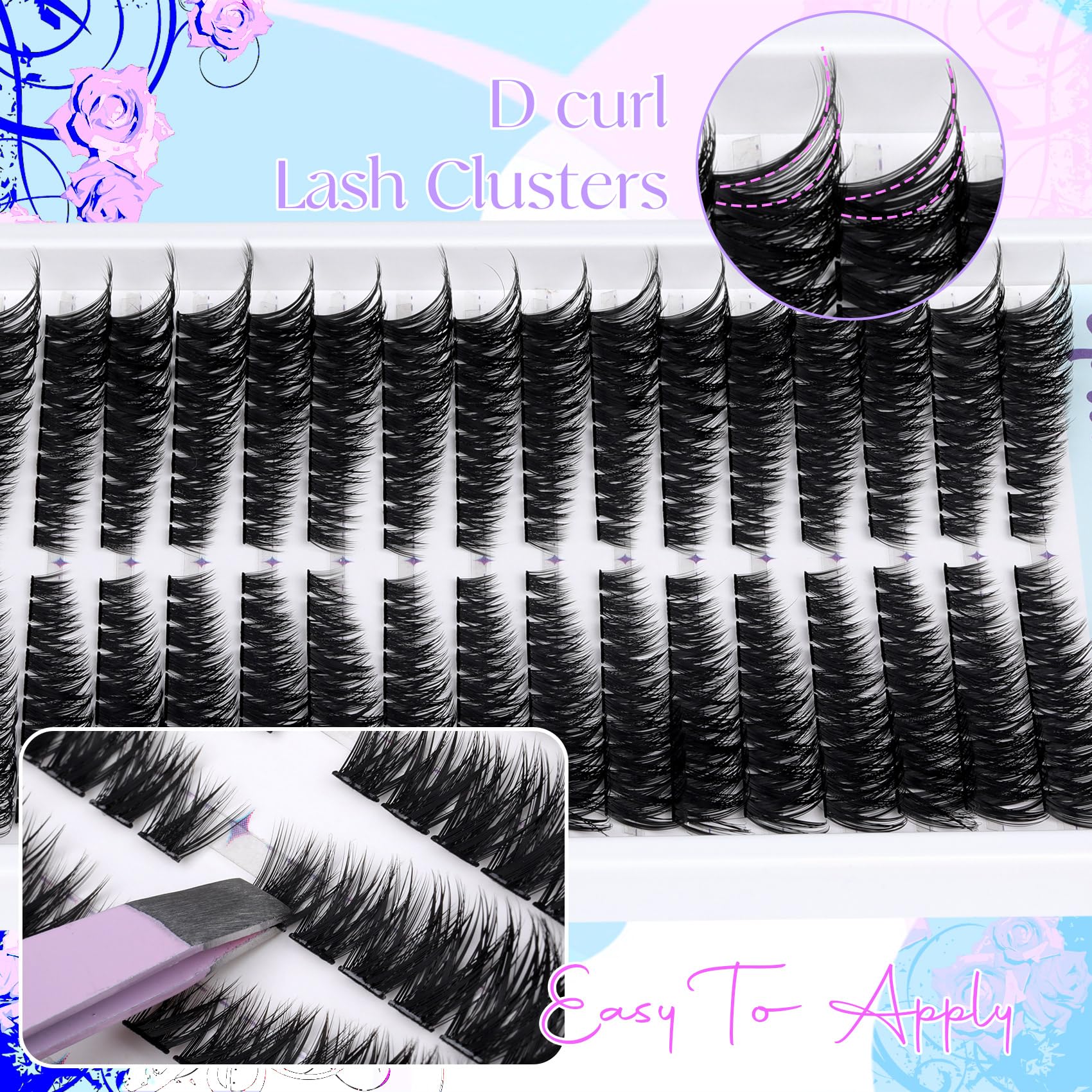 Pleell Lash Clusters 320 Pcs Individual Lashes Clusters 7-16 Mm Cat Eye Wispy Eyelash Clusters D Curl 80D Cluster Eyelash Extens