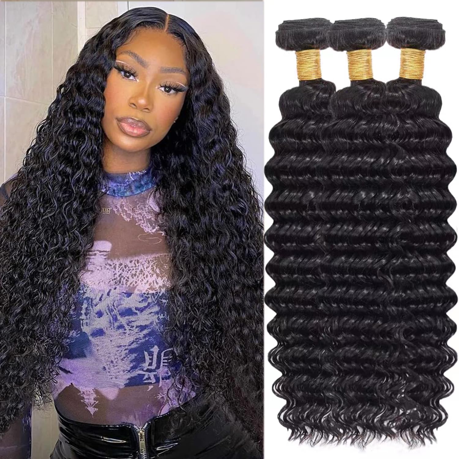 26 28 30 Inch Deep Wave Bundles Human Hair 12A Brazilian Bundles 100% Unprocessed Virgin Hair Water Wave Bundles Wet And Wavy Hu