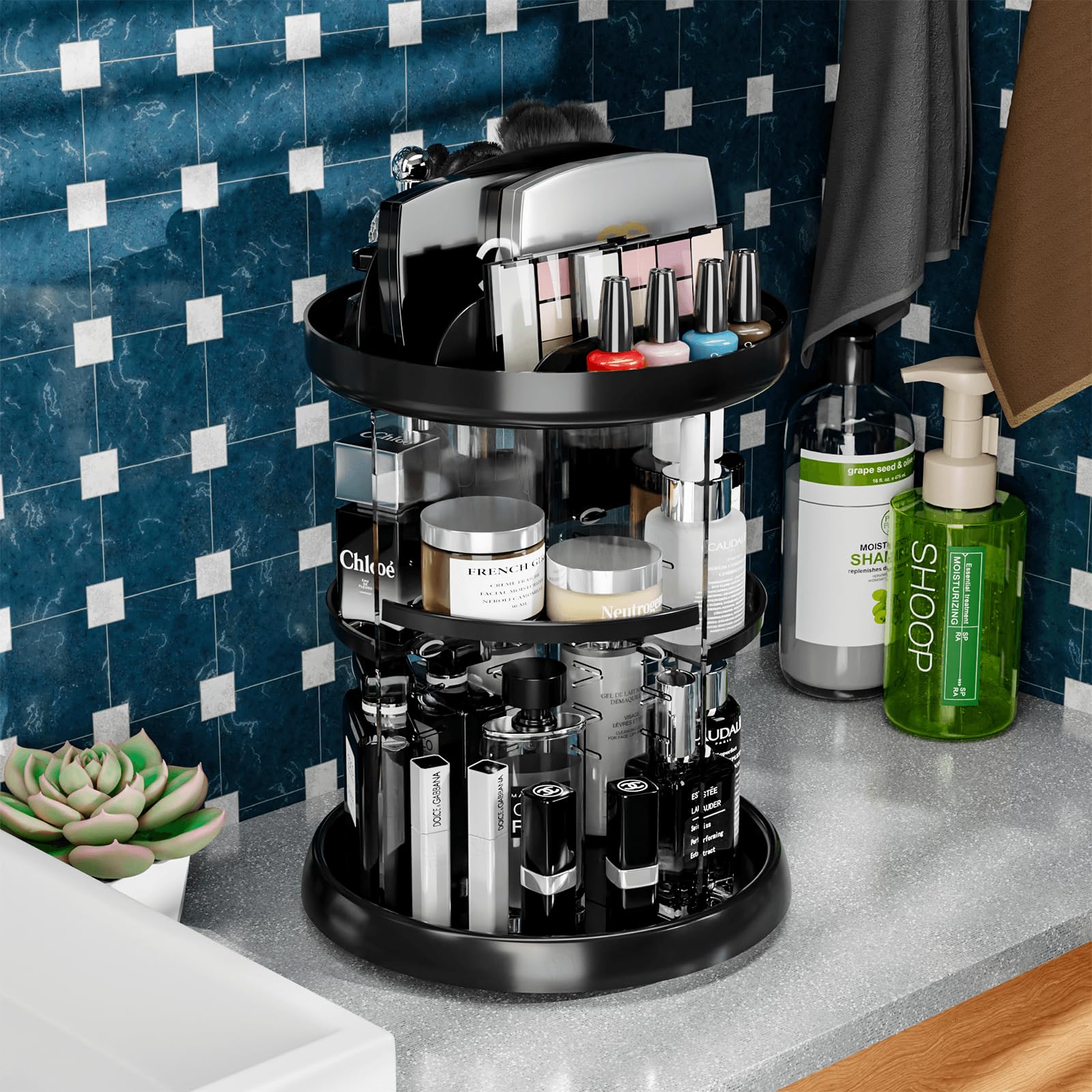 360 Rotating Makeup Organizer For Vanity - 6 Tier Adjustable Spinning Bathroom Counter Cosmetic Display Cases And Makeup Holder
