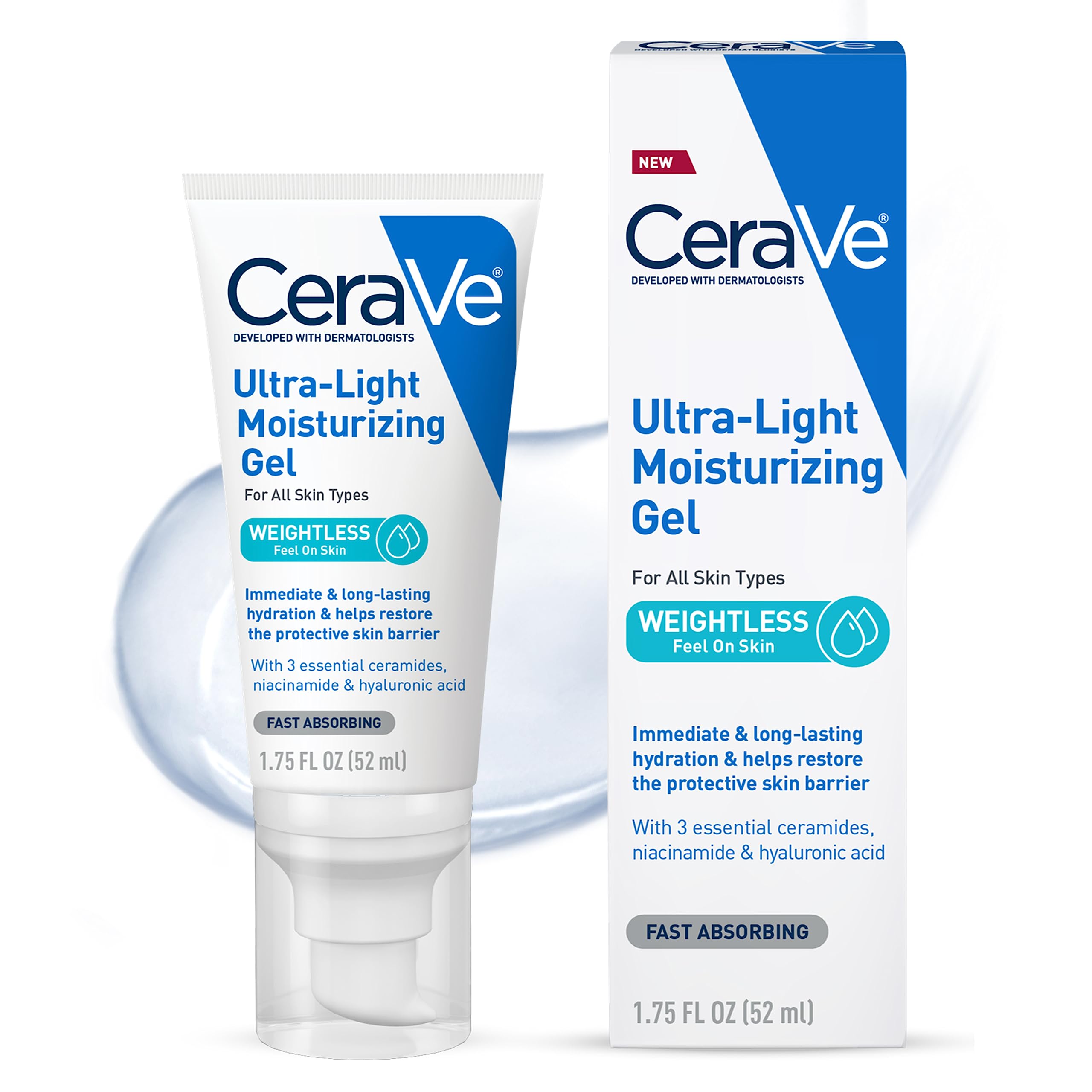 Cerave Ultra-Light Moisturizing Gel | Hydrating Gel Face Moisturizer With Ceramides, Niacinamide, Hyaluronic Acid | Fragrance Fr