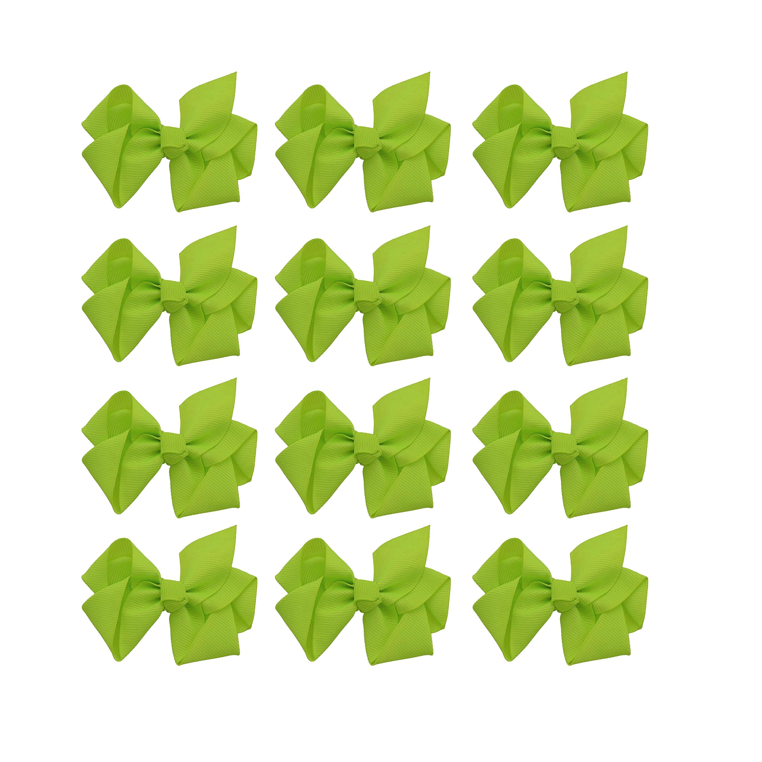 Small Solid Bow for Girls - Set of 12 (Lime Green)