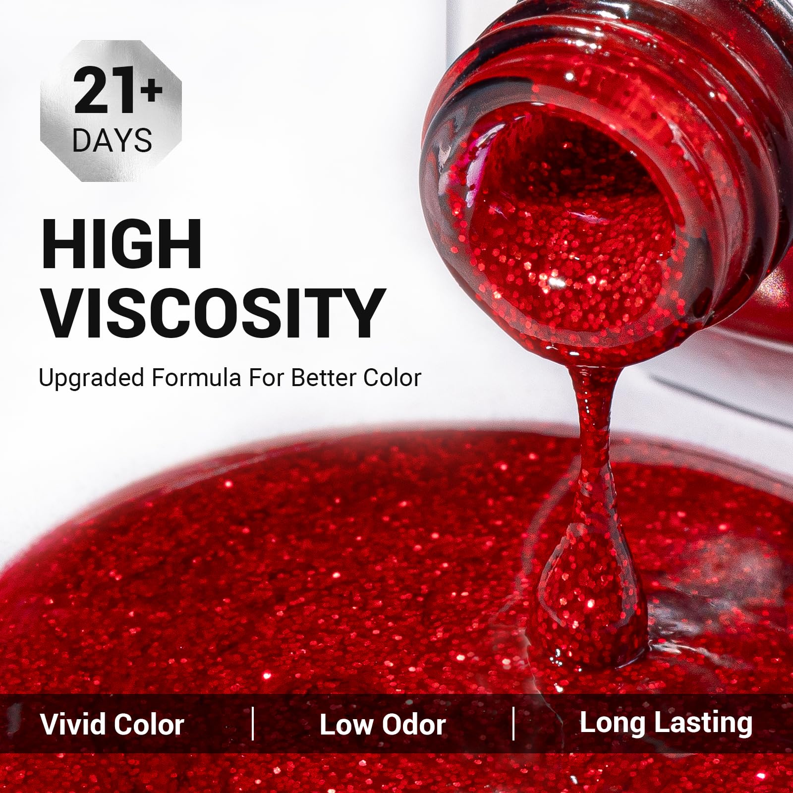 Melodysusie Thick Gel Nail Polish,15Ml Red Glitter Color Soak Off Uv Led Sparkle Gel Polish Nail Art Manicure Salon Diy Nail Des
