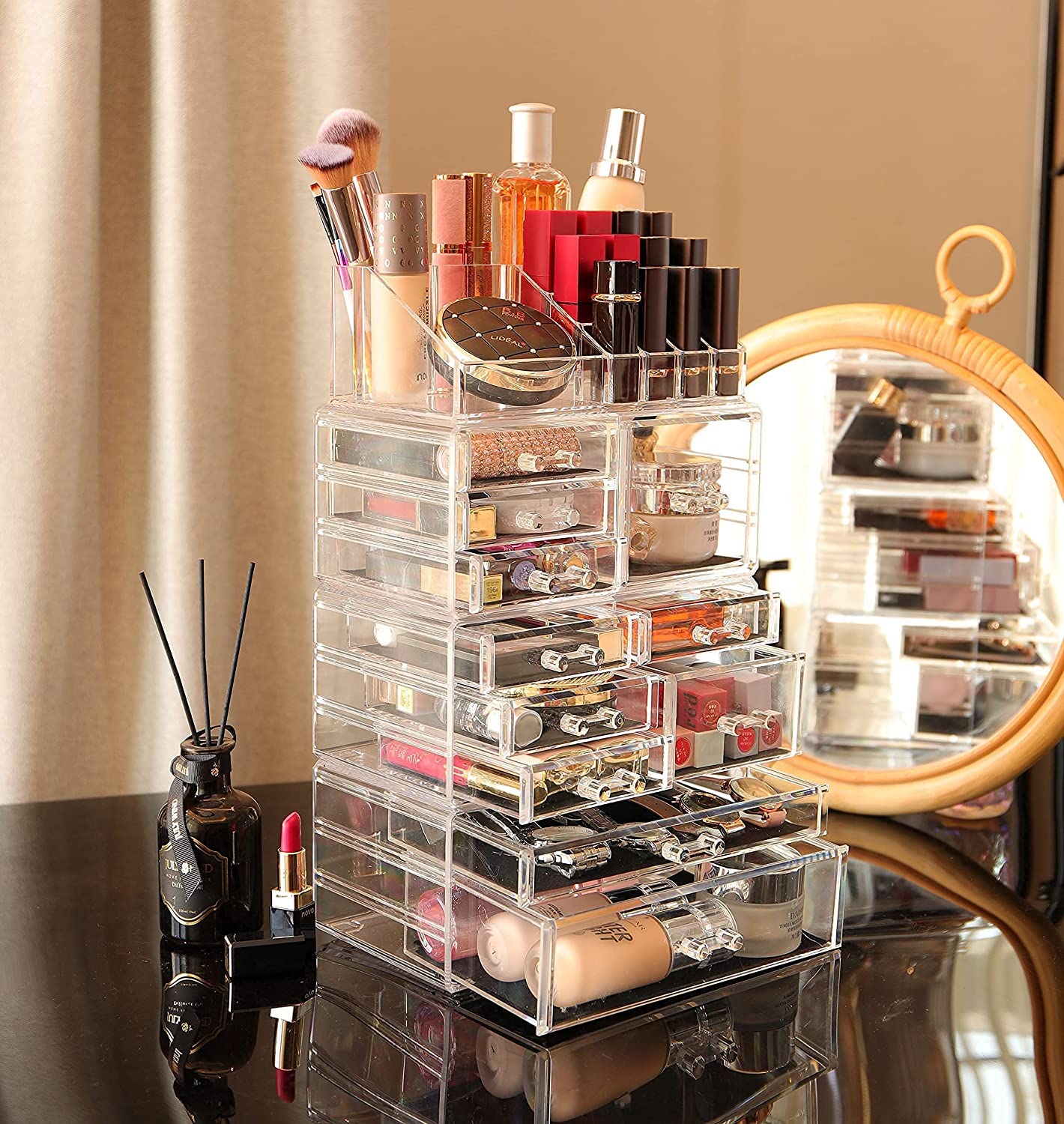 Cq Acrylic 4 Pack Clear Make Up Organizers For Vanity, Stackable 11 Drawers Make Up Organizer,Cute Desk Organizer For Vanity Jew