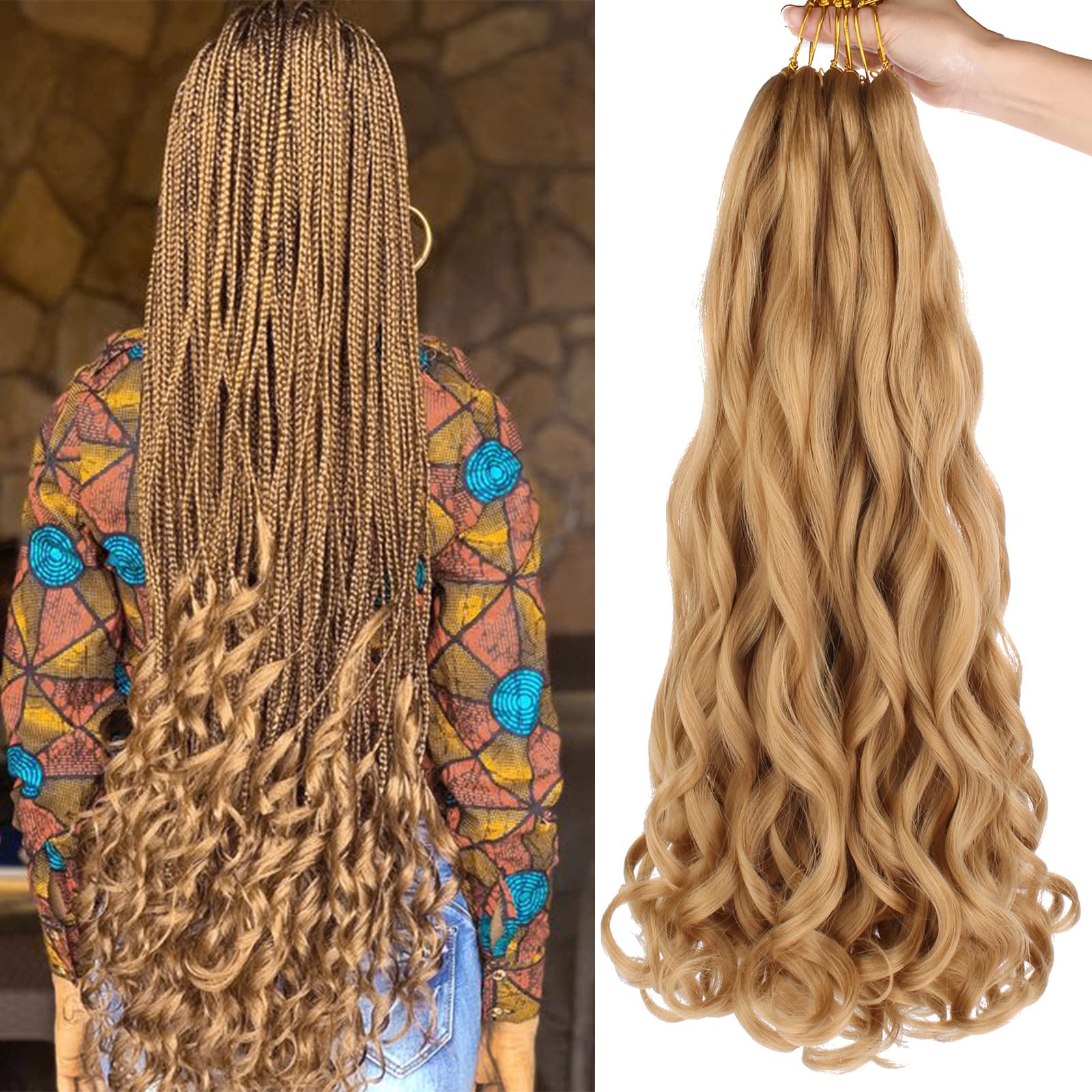 Unionbeauty 30 Inch French Curly Braiding Hair 8 Packs Pre-Stretched Bouncy Braiding Hair Blonde Spanish Curls Braids Loose Wavy