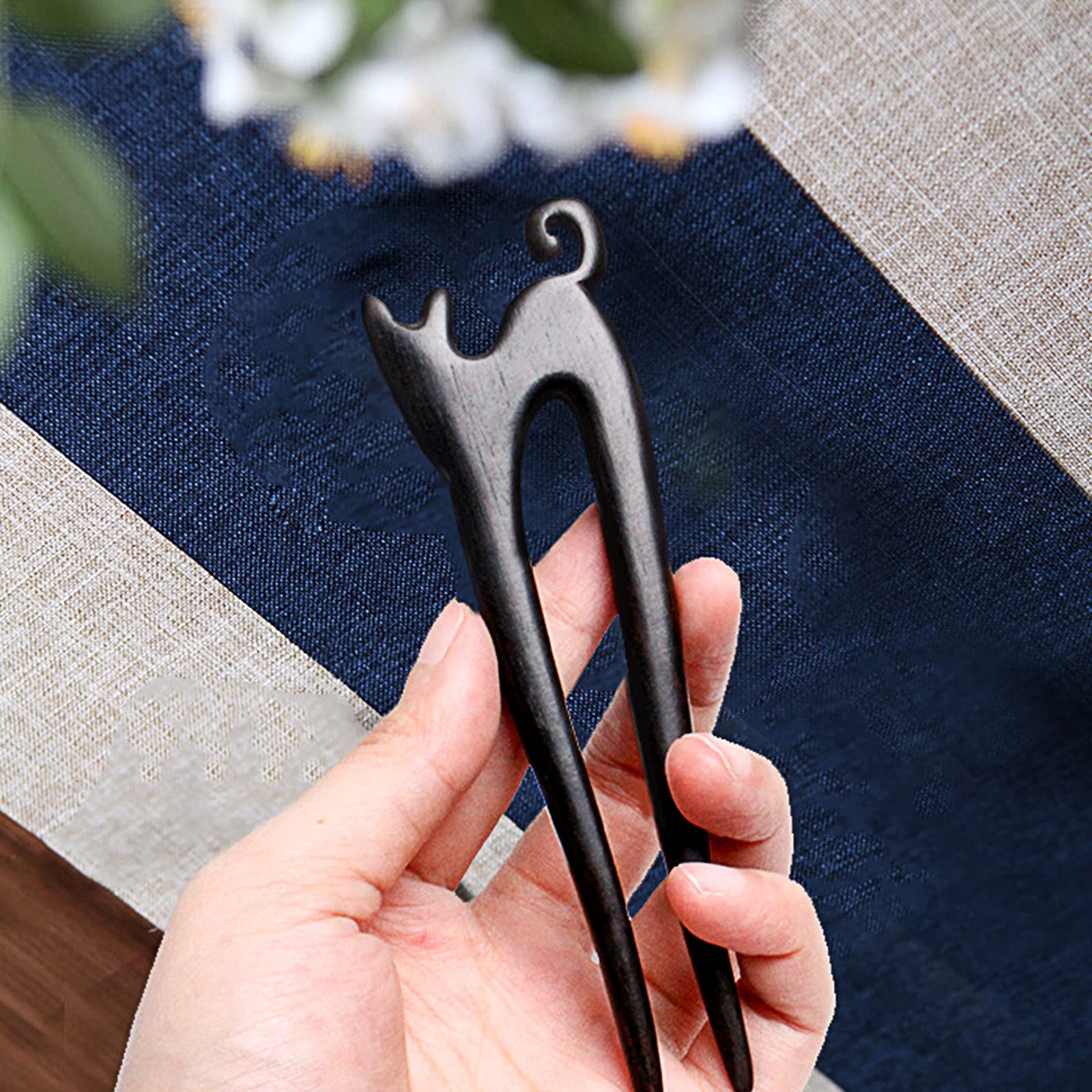 2 Pcs Sandalwood Cat Hairpin Retro Style Palace Hair U Shape French Hair Pin Handmade Carved Hair Fork Wooden Hair Sticks Hair S