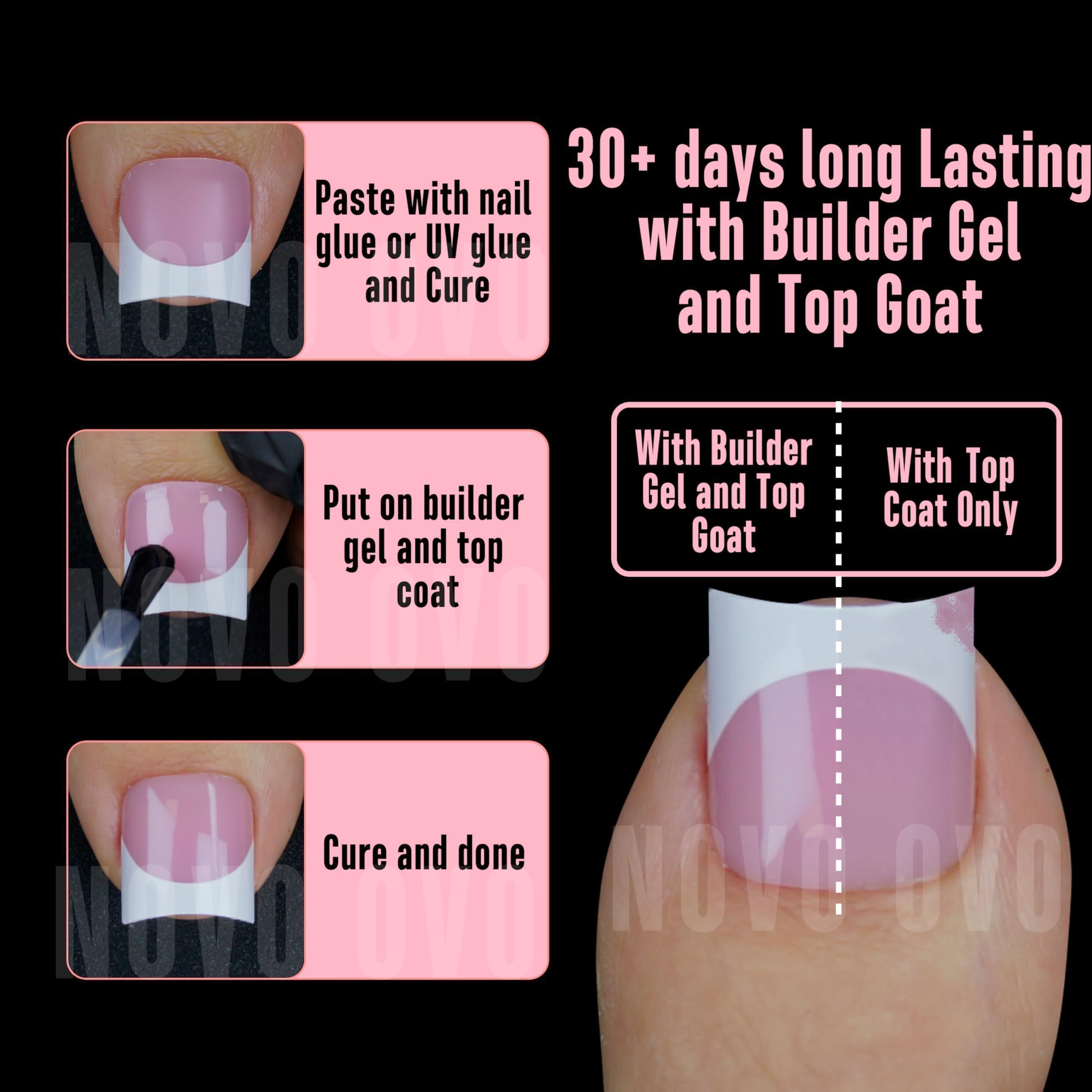 NOVO OVO Halloween Short Toe Nail Tips White French Tip with Moon Curve, BERRY PINK Thick Sharp Square Toenail Extension, Soft G