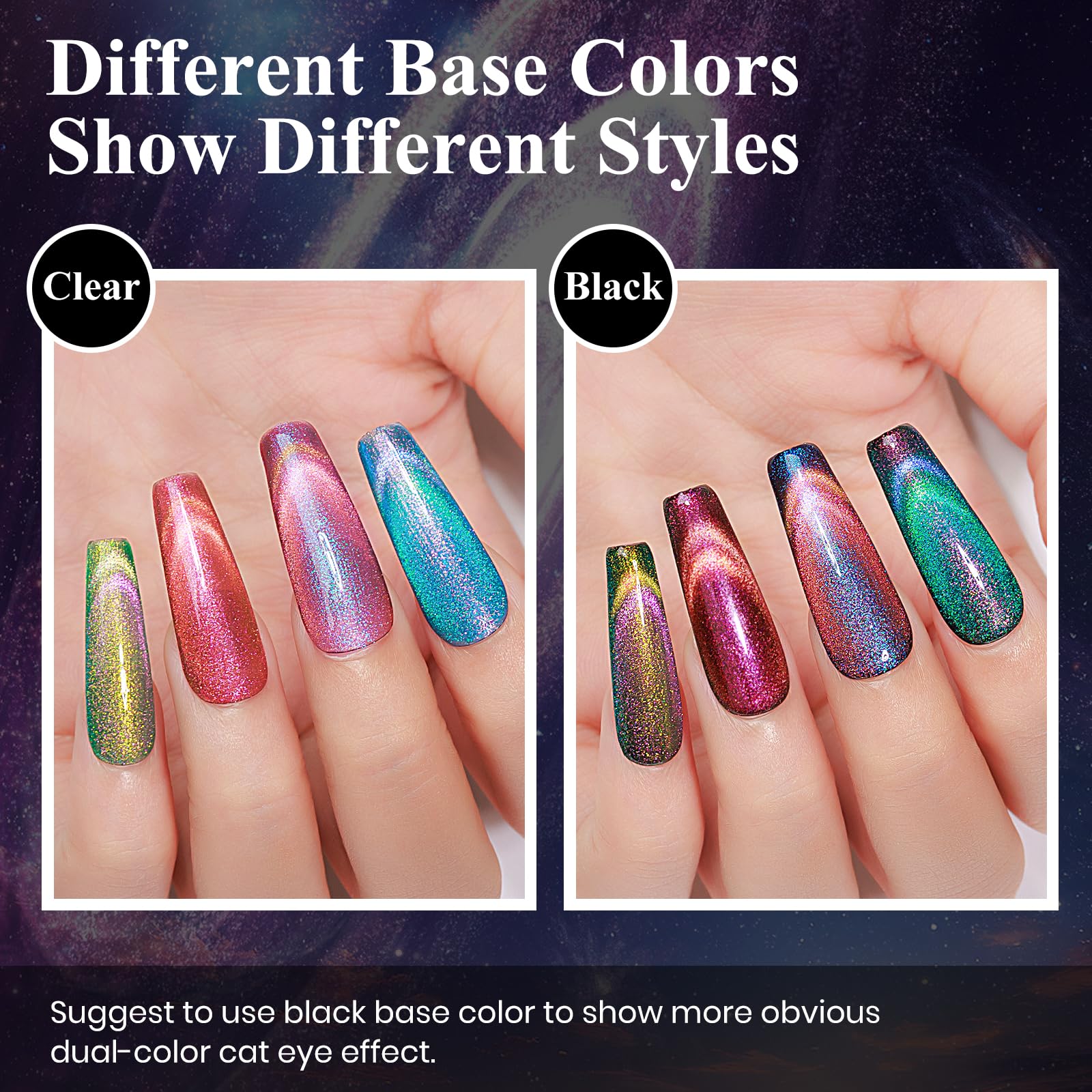 Mizhse 9D Cat Eye Gel Nail Polish: Magnetic Gel Polish Set 10 Ml 6 Colors With 2 Magnet Sticks, Chameleon Magic Galaxy Shiny Eff