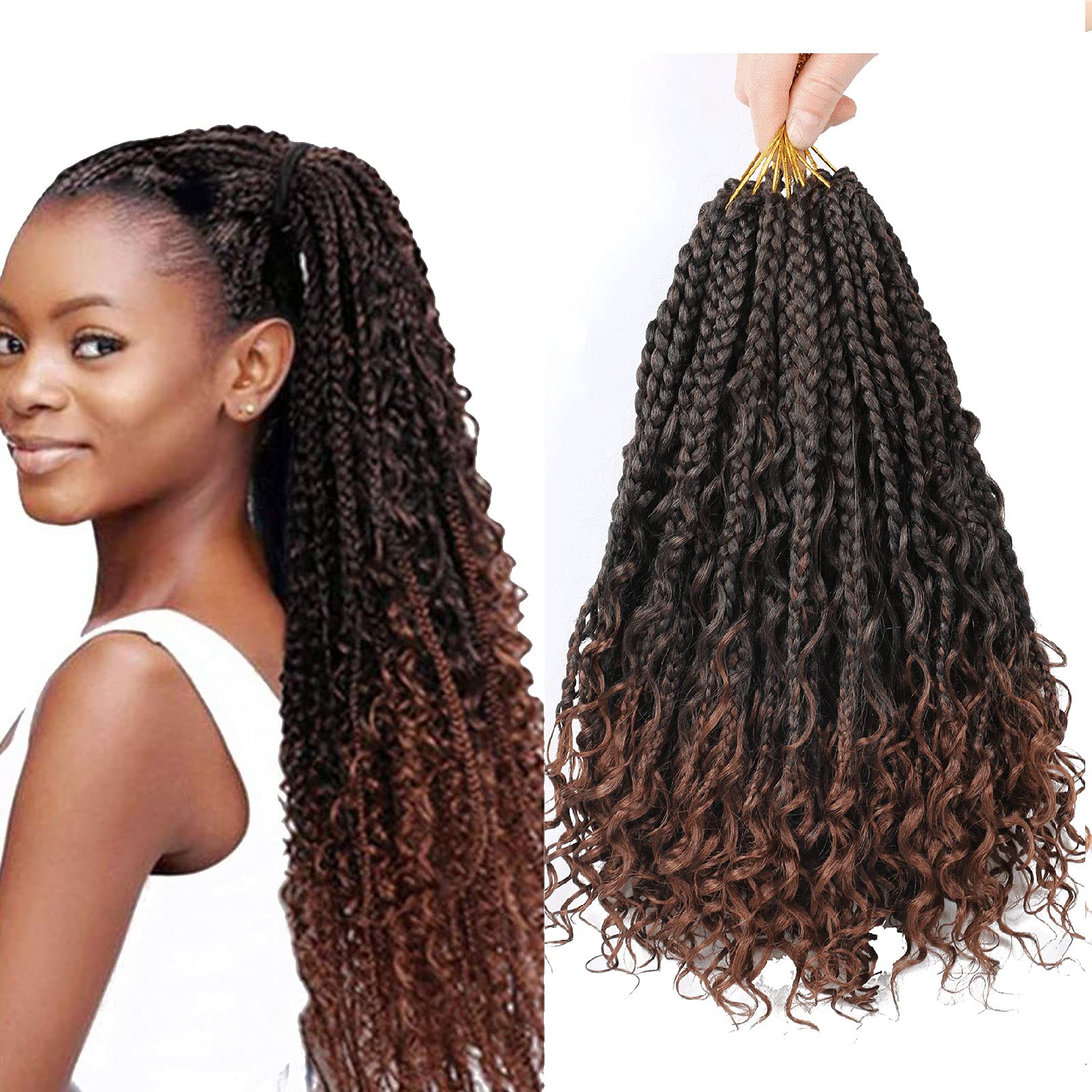 8 Pack Bohomian Box Braids Crochet Braids12 Inch Crochet Box Braids Curly Ends Goddess Box Braids Crochet Hair Synthetic Crochet