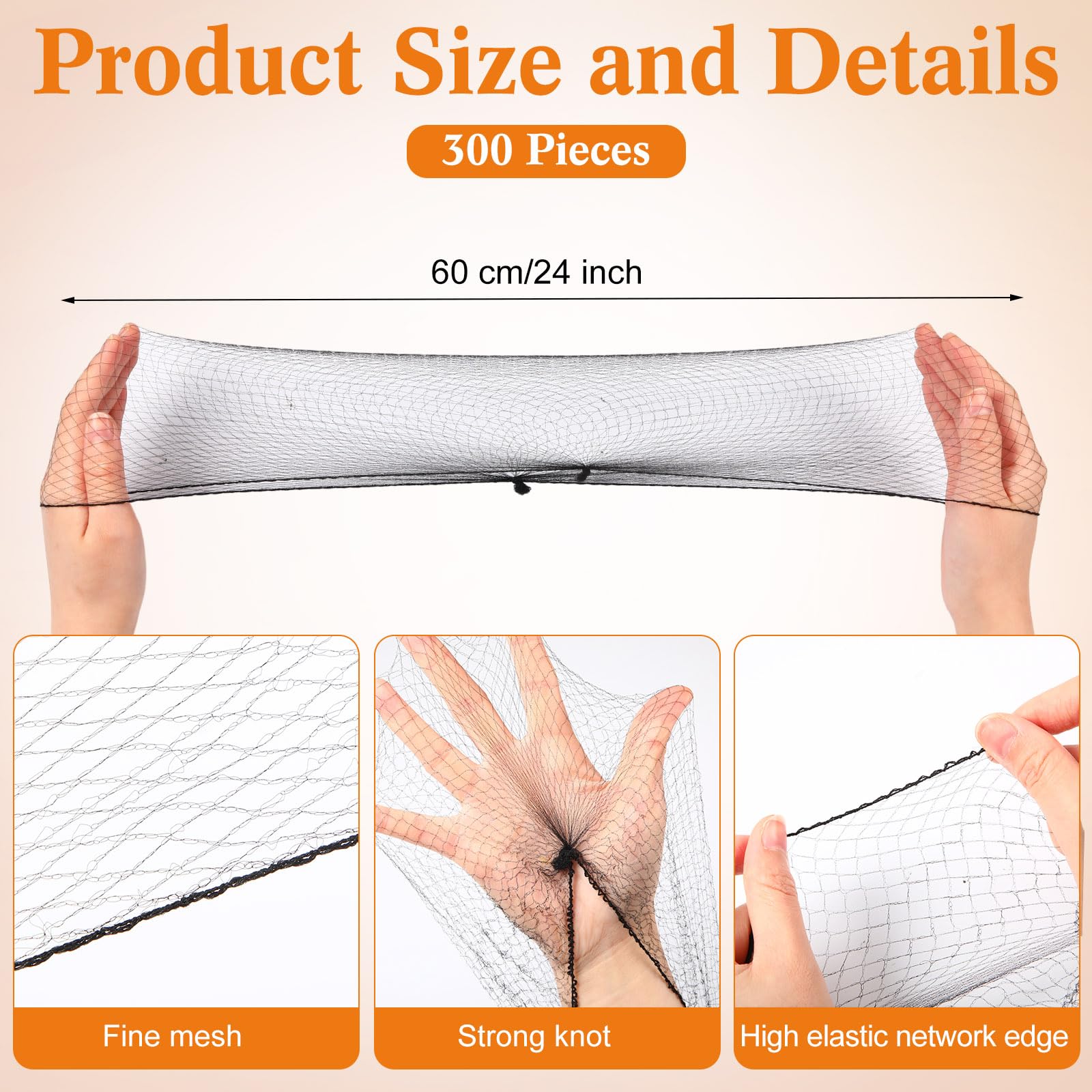 Yuxung 300 Pcs Large Hair Net for Food Service Workers Bulk Black Bun 24 Inches Wig Invisible Nylon Hair Nets for Women Restaura