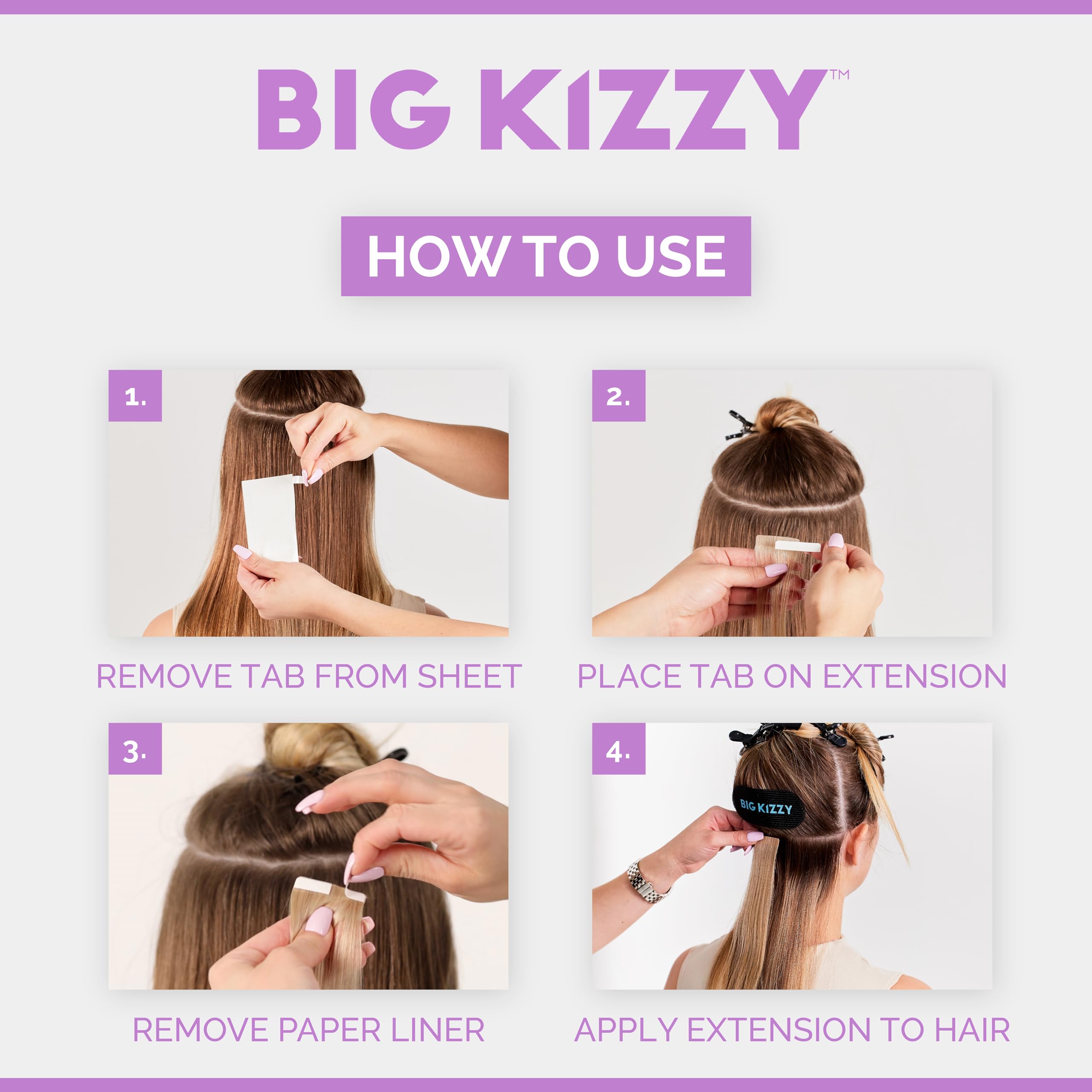 Big Kizzy Hair Extensions Tape - Extra Hold Double Sided - Fits Most Tape In Hair Extensions, 4Cm X .8Cm Tape For Extensions, Pr