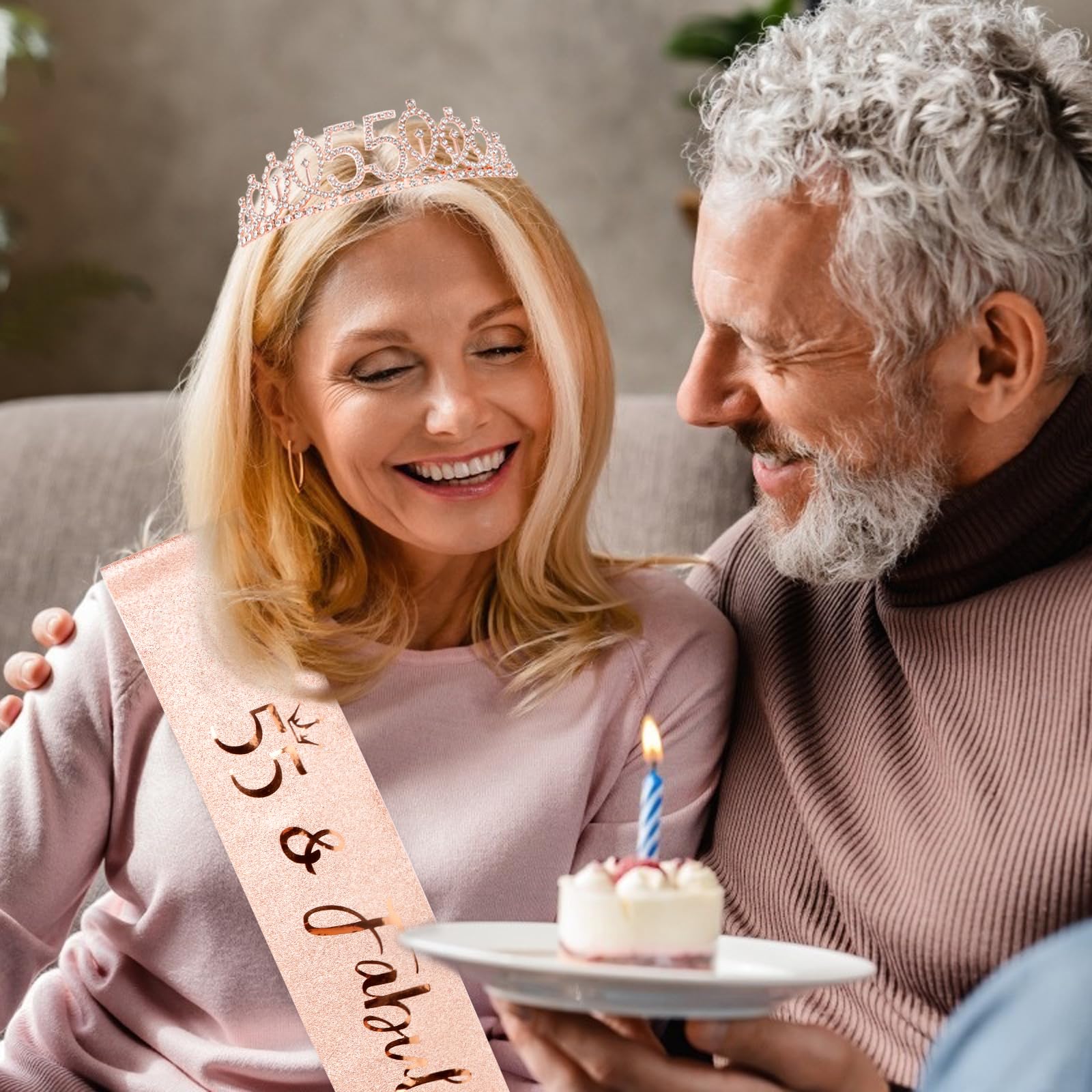 Cieher 55Th Birthday Crown + 55Th Birthday Sash + Pearl Pin Set,55 & Fabulous Birthday Sash, 55 Birthday Tiara, 55Th Birthday De