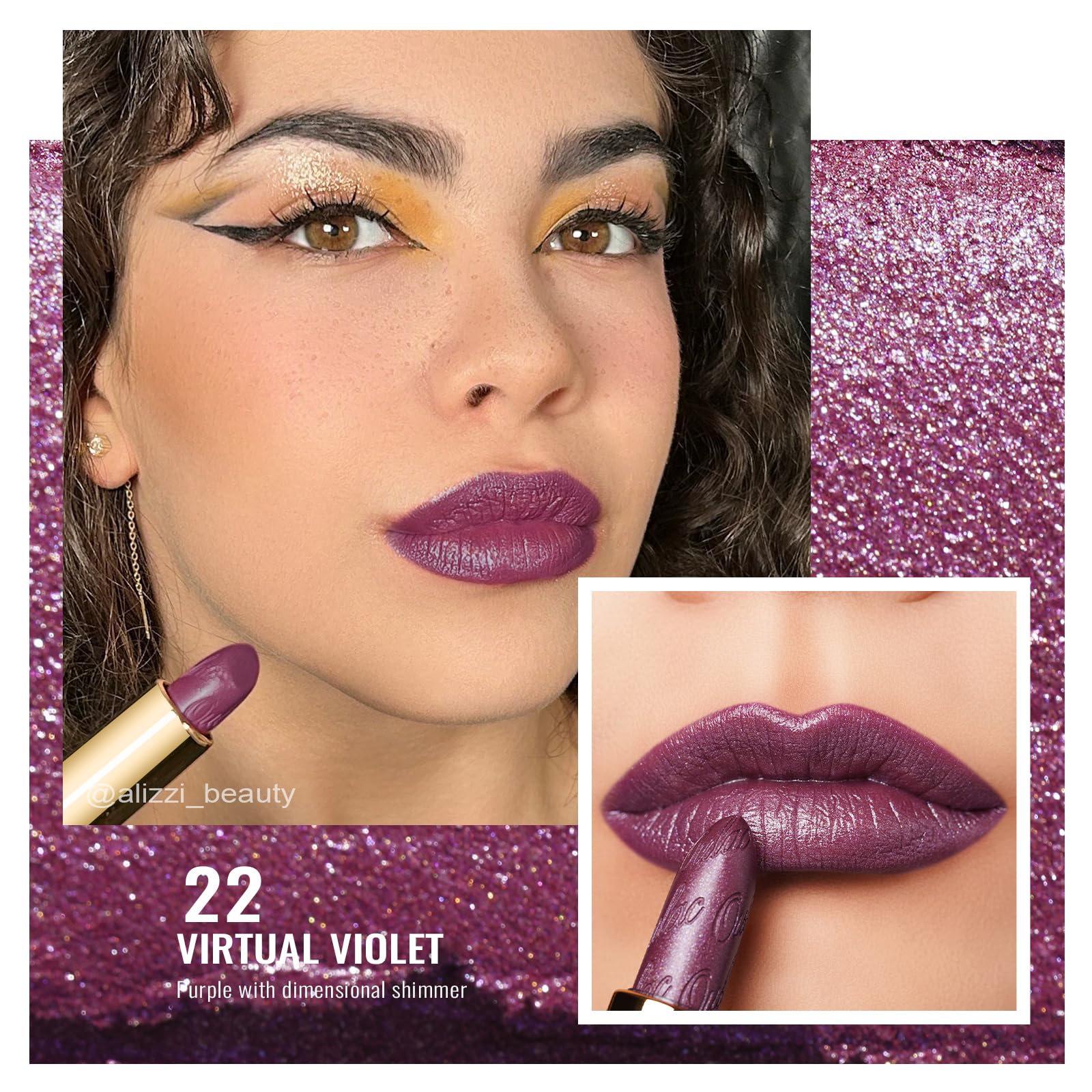 Oulac Purple Lipstick for Women with Metallic 3D Shine Lightweight Hydrating Formula, High Impact Lip Color, Vegan & Gluten Free