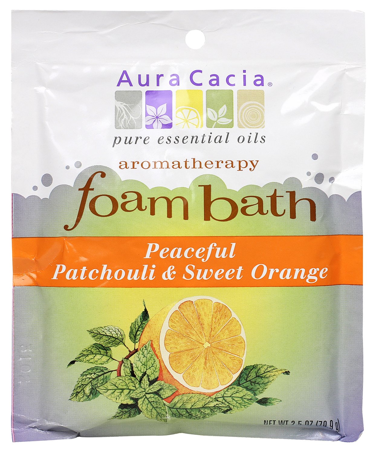 Aura Cacia Aromatherapy Foam Bath, Peaceful Patchouli And Sweet Orange, 2.5 Ounce Packet (Pack Of 3)
