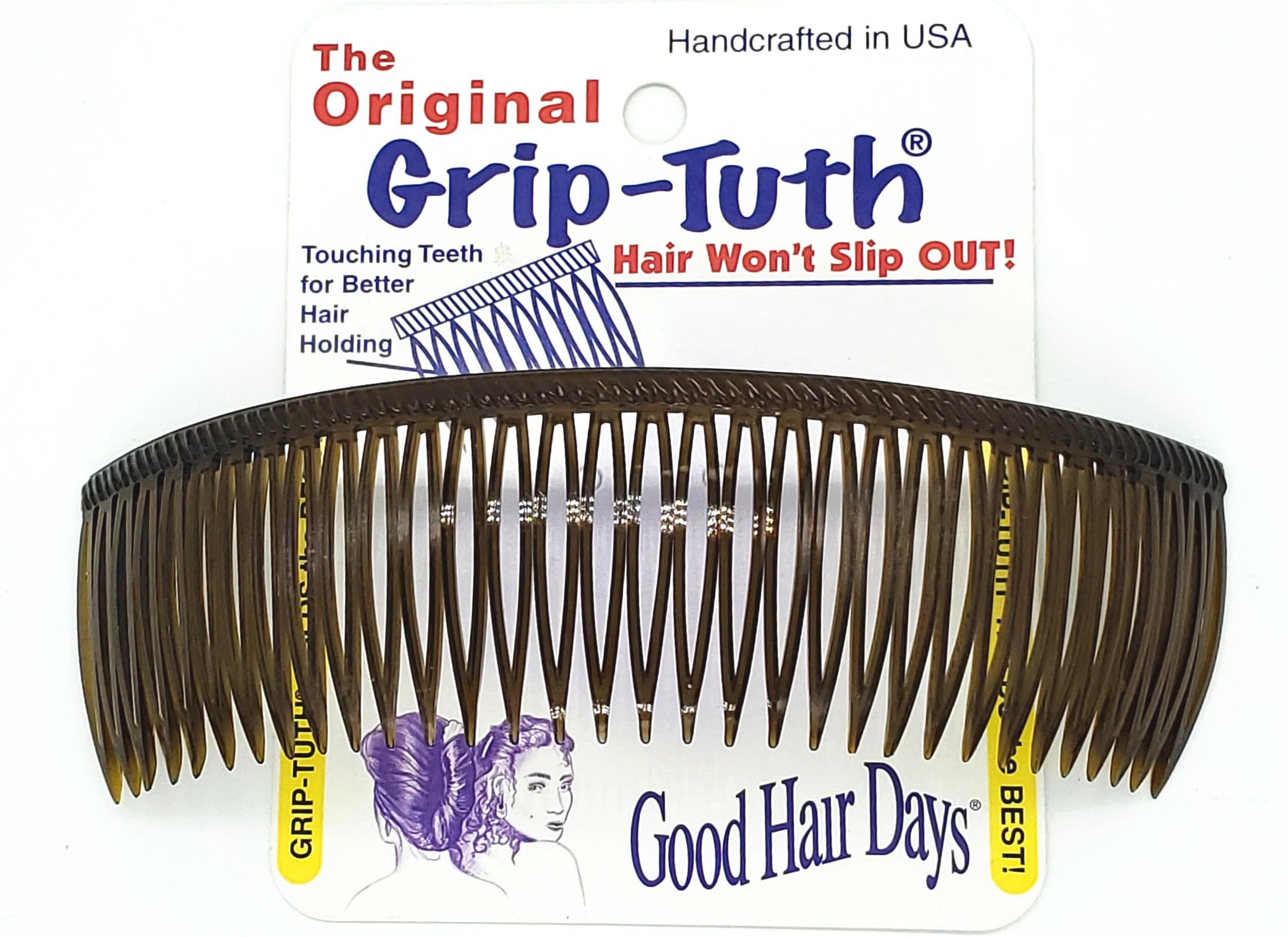 Good Hair Days Grip-Tuth Comb Band - 6" Tortoise Shell Hair Comb for All Hair Types - Decorative Women's Hair Accessory