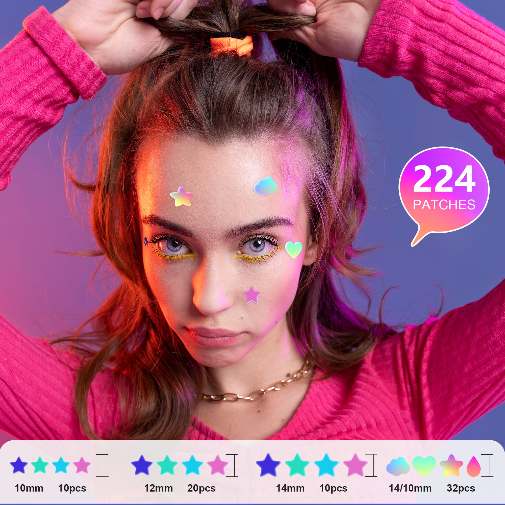 Jo Dominic 224 Counts Cute & Fashion Stars Pimple Patches For Face, Hydrocolloid Acne Patches, Zits Absorbing Patch, Covering Zi