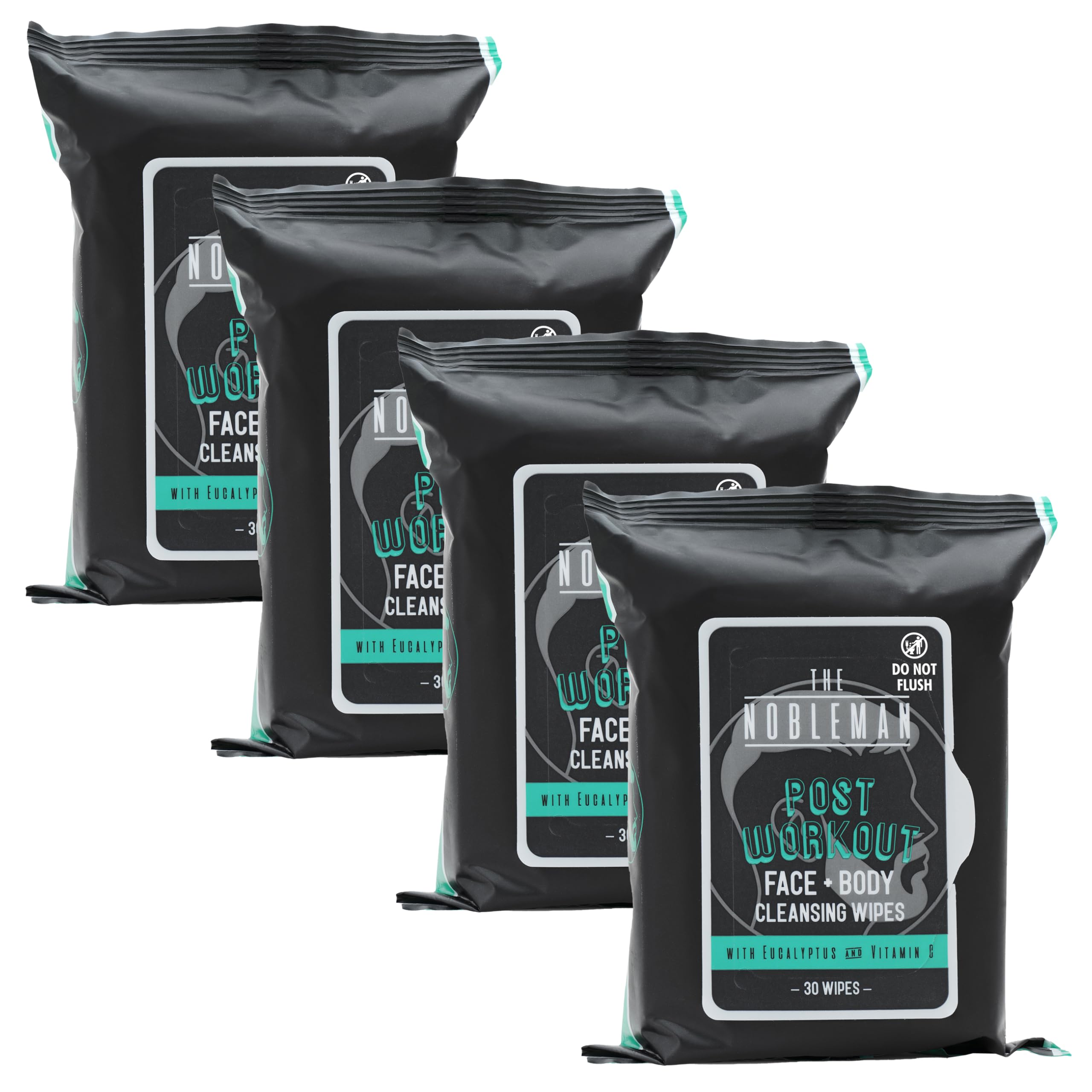 The Nobleman 4-Pack Face + Body Cleansing Wipes: 4 Post Workout Packs with Eucalyptus and Vitamin C (120 Ct.)