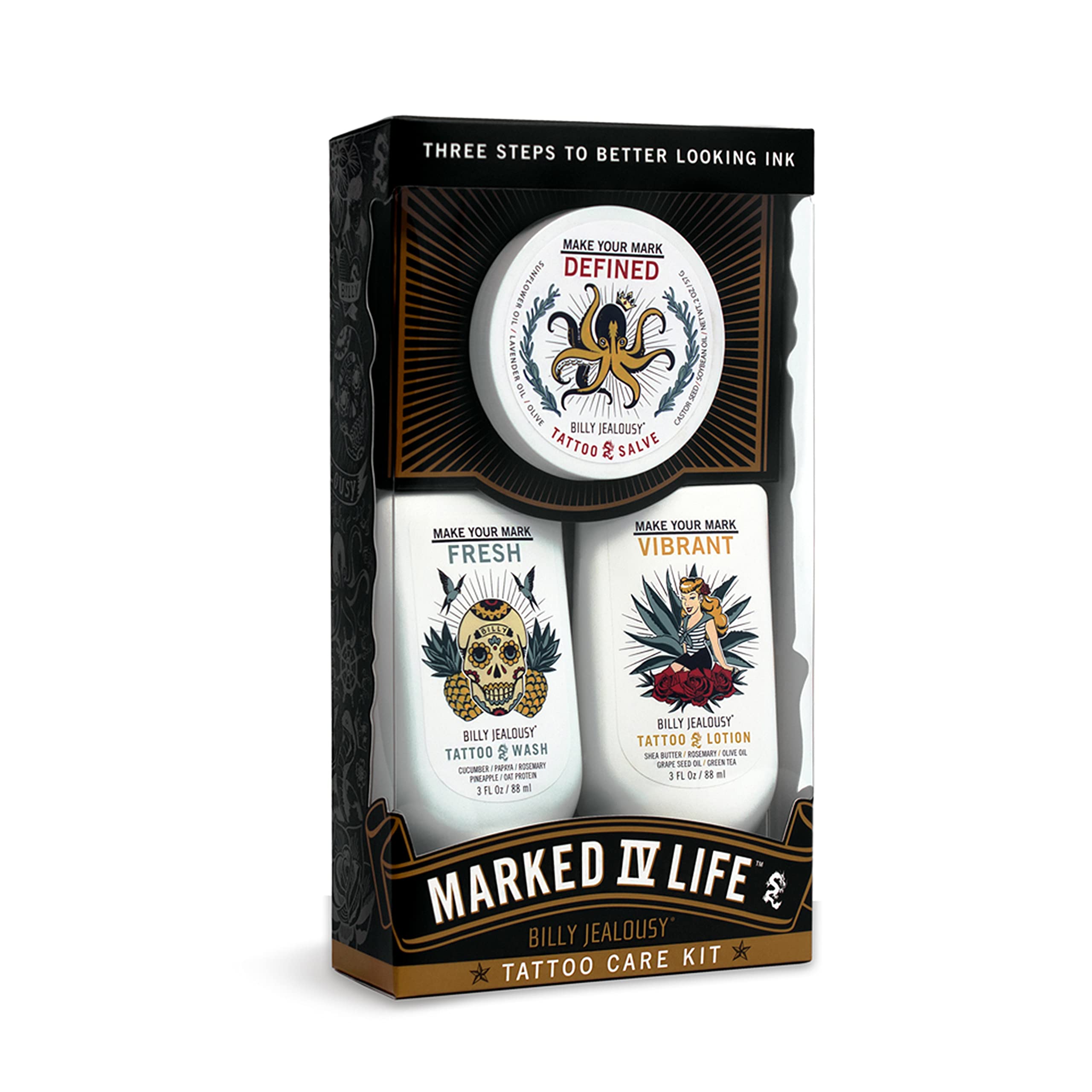 Billy Jealousy Marked IV Complete Tattoo Care Kit, Make Your Mark Defined, Fresh and Vibrant, Includes Aftercare Ink Salve, Brig