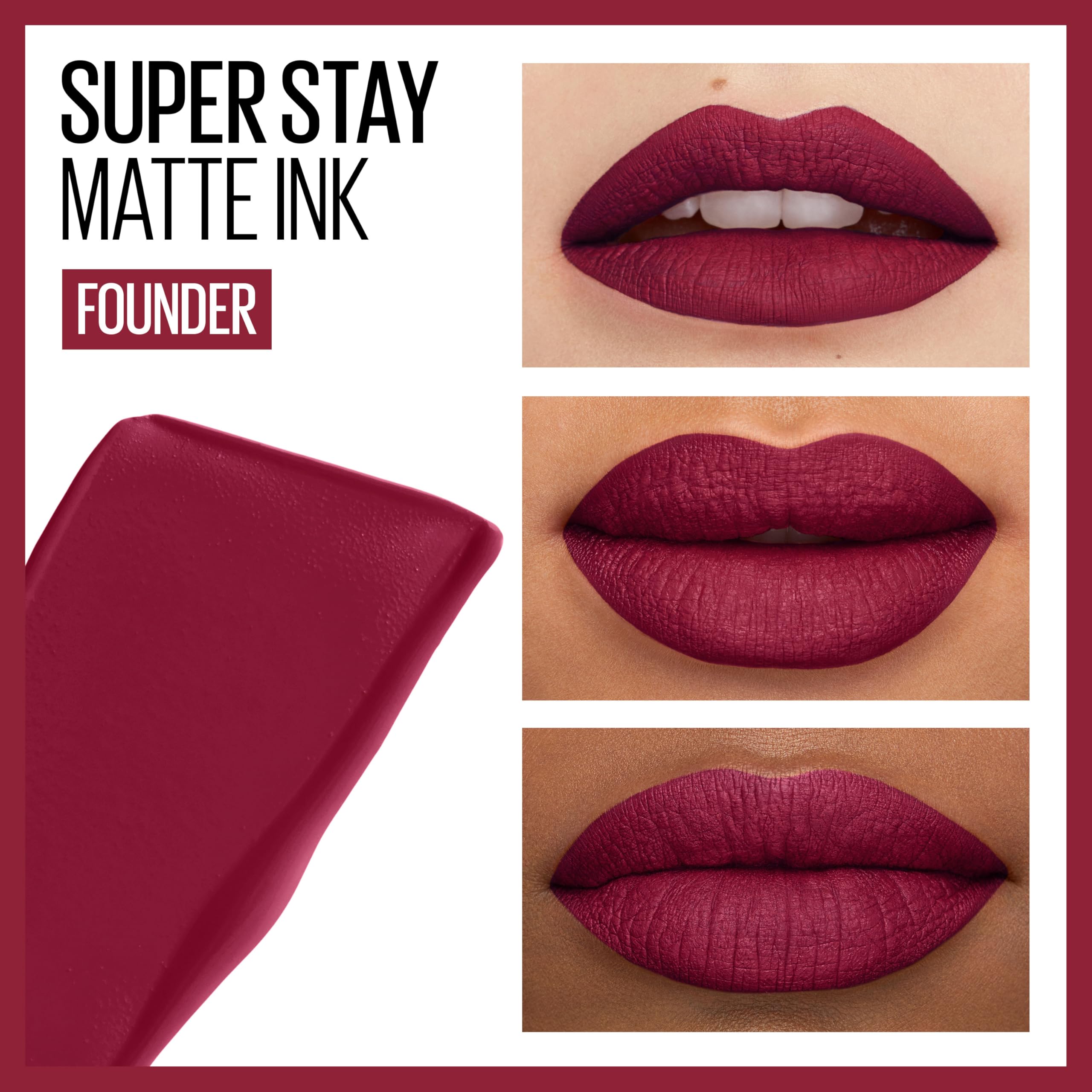Maybelline Super Stay Matte Ink Liquid Lipstick Makeup, Long Lasting High Impact Color, Up To 16H Wear, Founder, Cranberry Red,