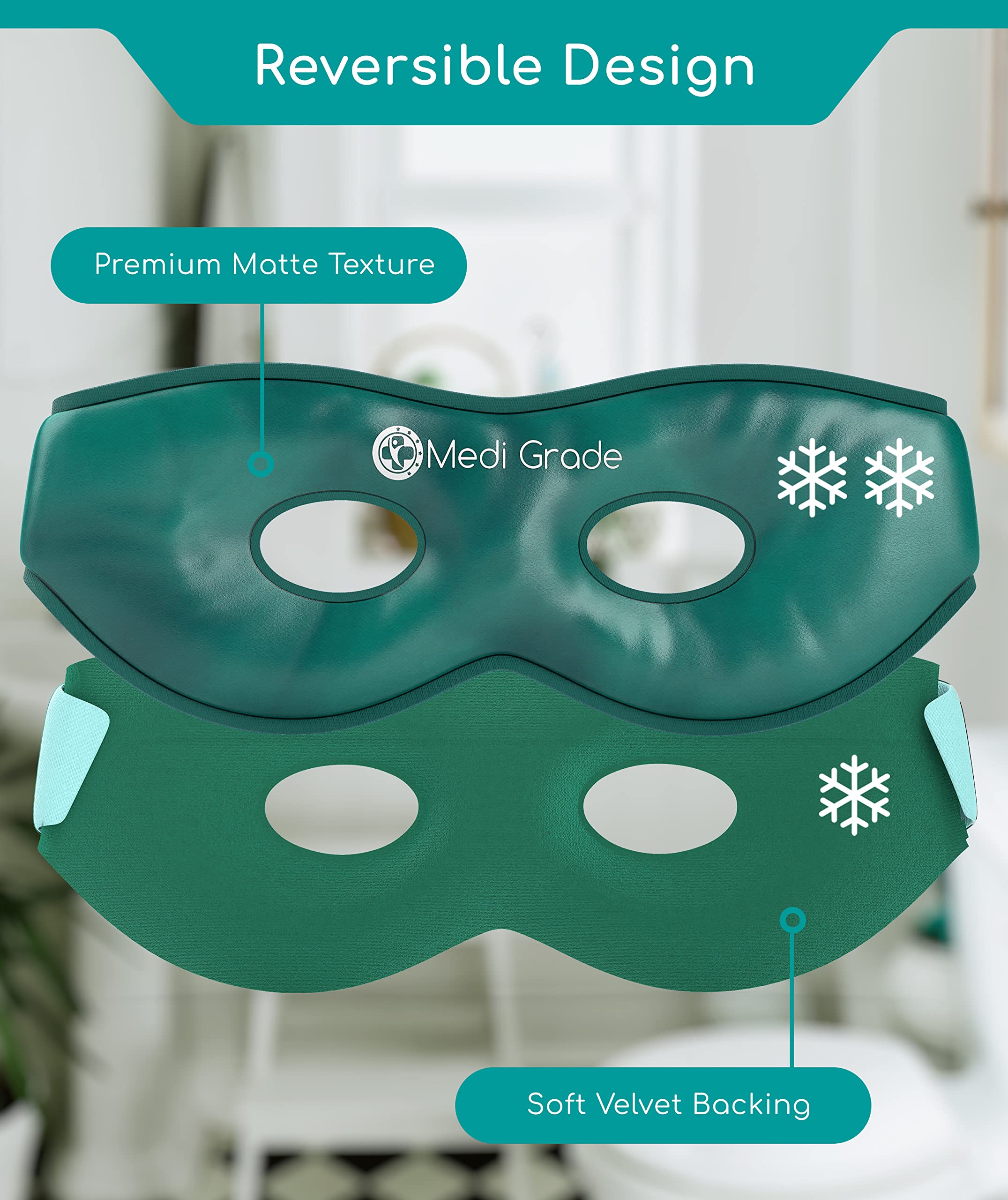Medi Grade Cooling Eye Mask - Reusable Gel Eye Mask with 2 x Cooling Eye Pads and Cooling Storage Bag - Reversible Eye Mask with