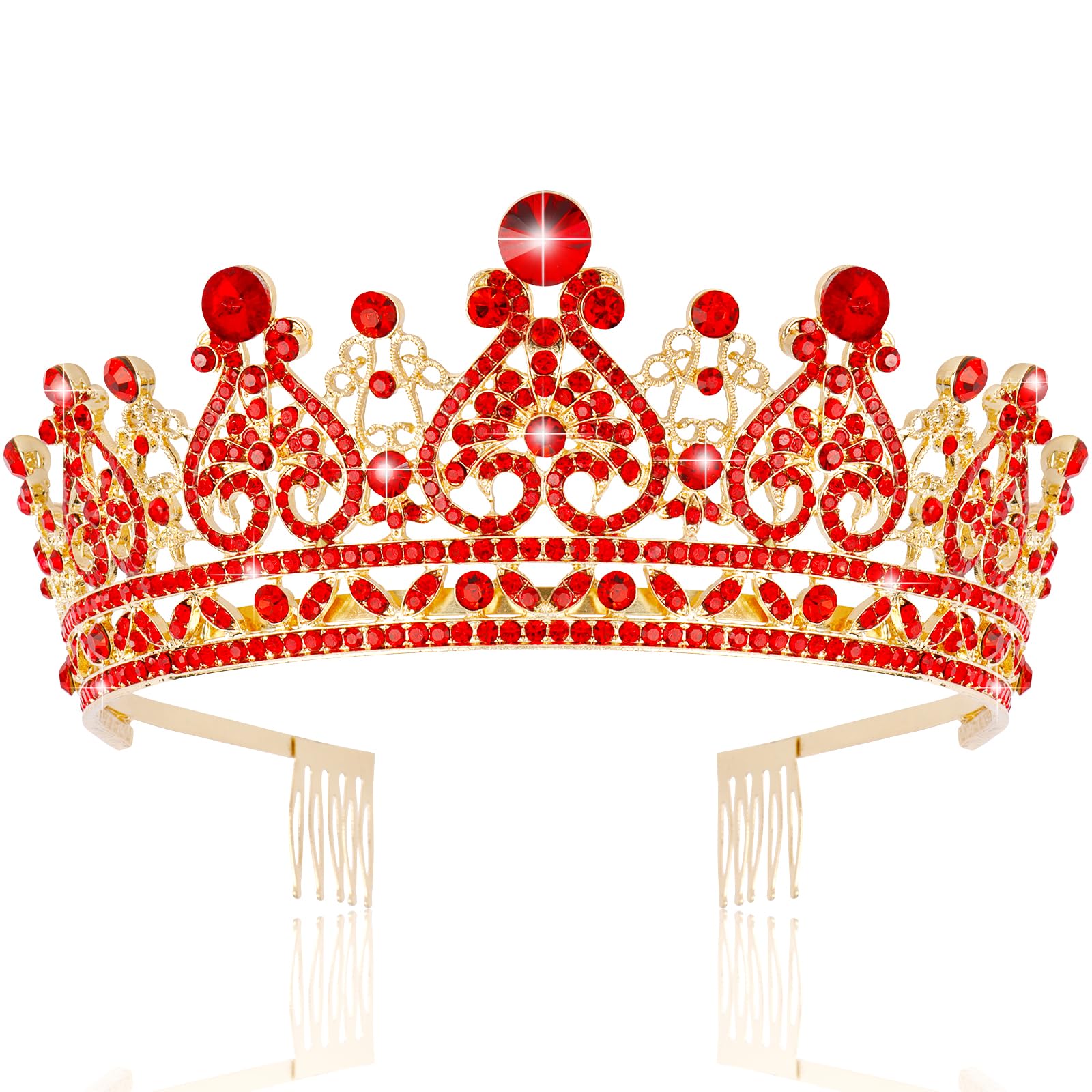 Tobatoba Red Tiaras And Crowns For Women Queen Of Hearts Crown, Gothic Red Crown Royal Queen Crown Baroque Crown Princess Tiara