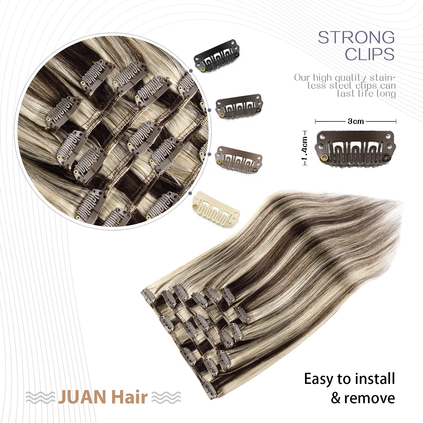 Aison 15 Inch Clip in Hair Extensions 70G Dark Brown to Blonde 100% Remy Human Hair Soft Silky Straight for Fashion Women 7pcs 1