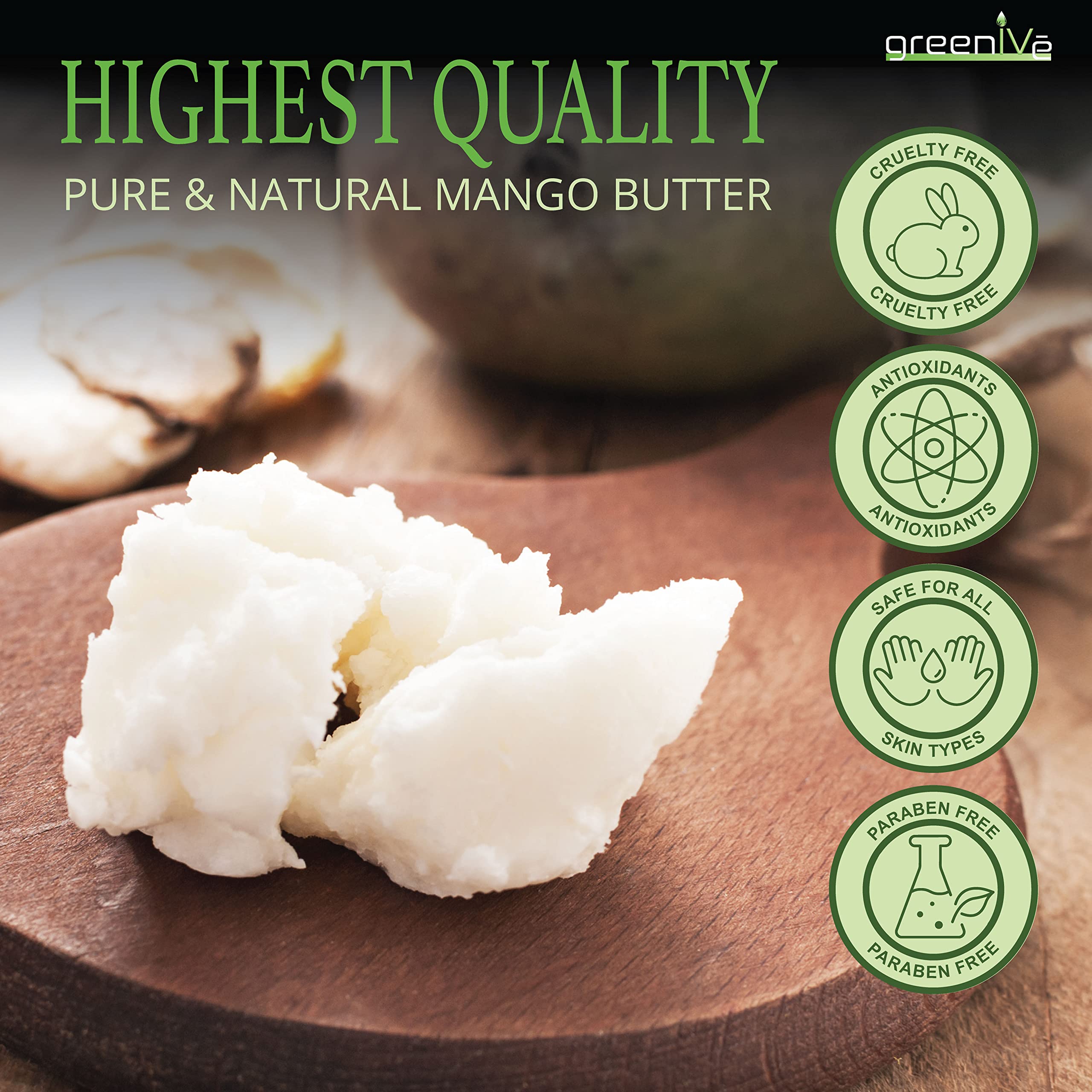GreenIVe Deodorized Mango Butter 100% Pure Raw Creamy All Natural Skin Moisturizer (1 Pound Bag)
