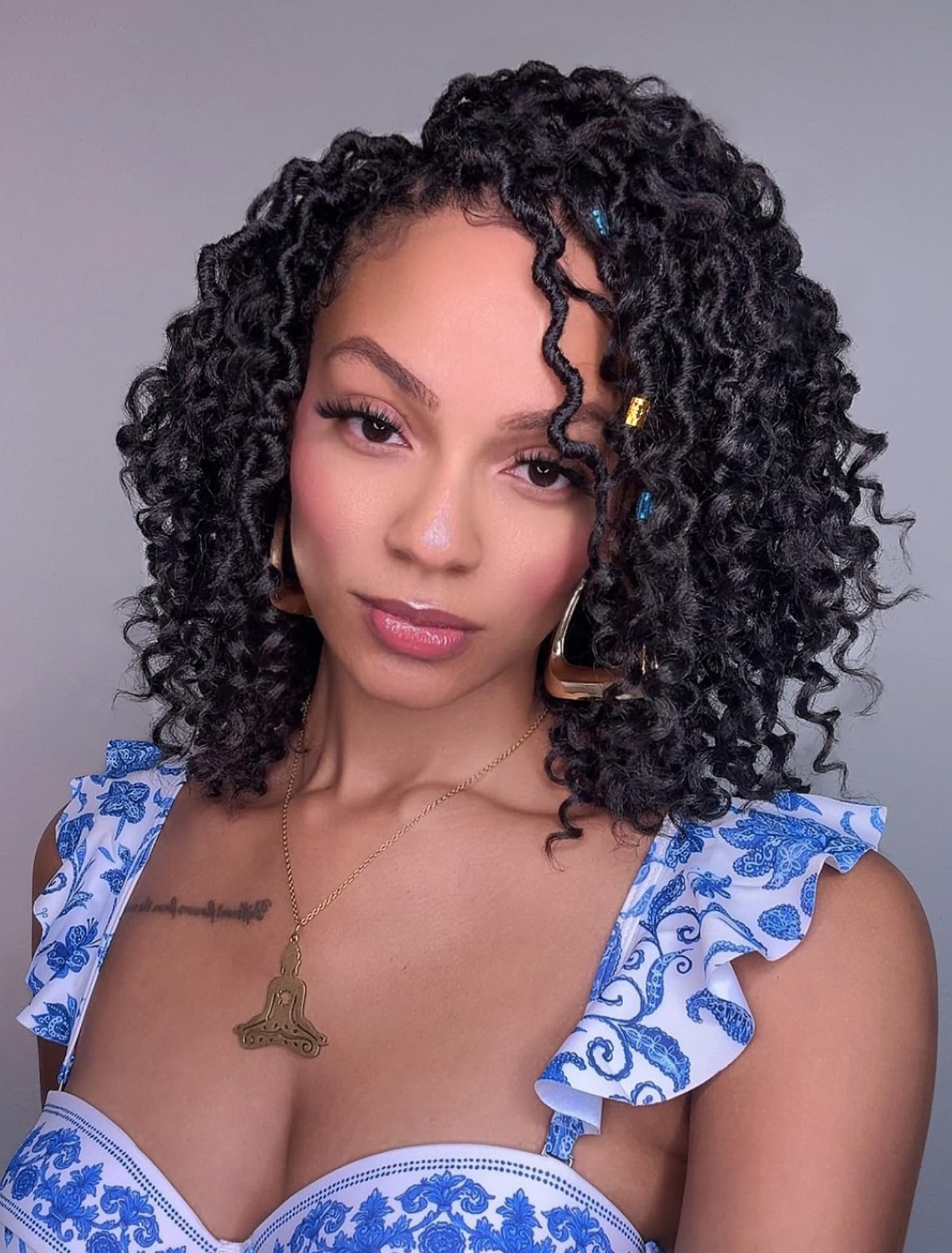 Dorsanee Goddess Locs Crochet Hair, 10 Inch, 7 Packs, Curly Faux Locs, Synthetic, Color #1B