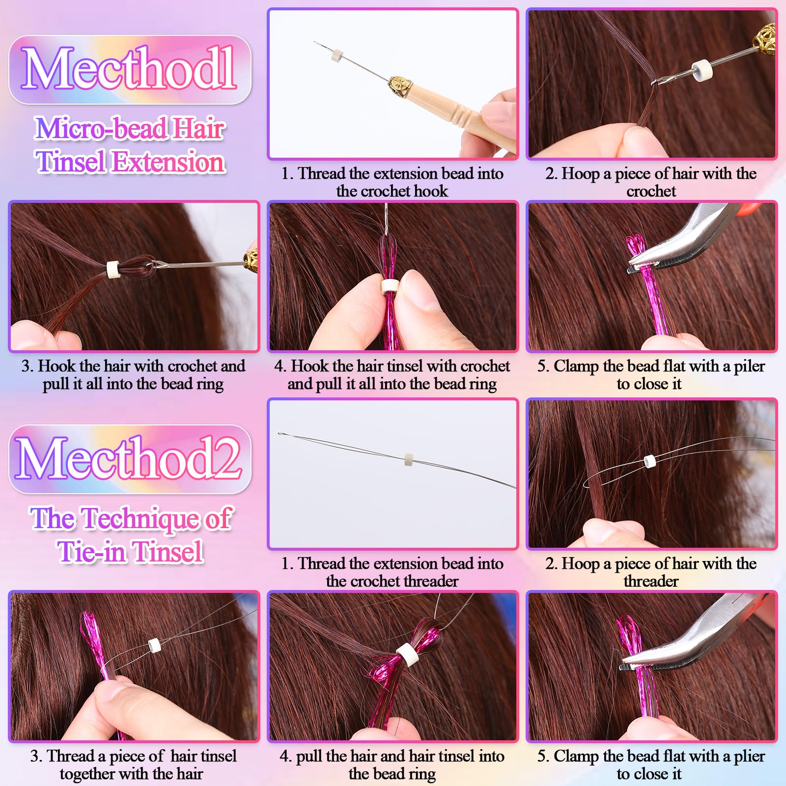 25 Colors Fairy Hair Tinsel Kit 5000 Hair Glitter Strands 48 Inch Heat Resistant Tinsel Hair Extensions Sparkling Shiny Highligh