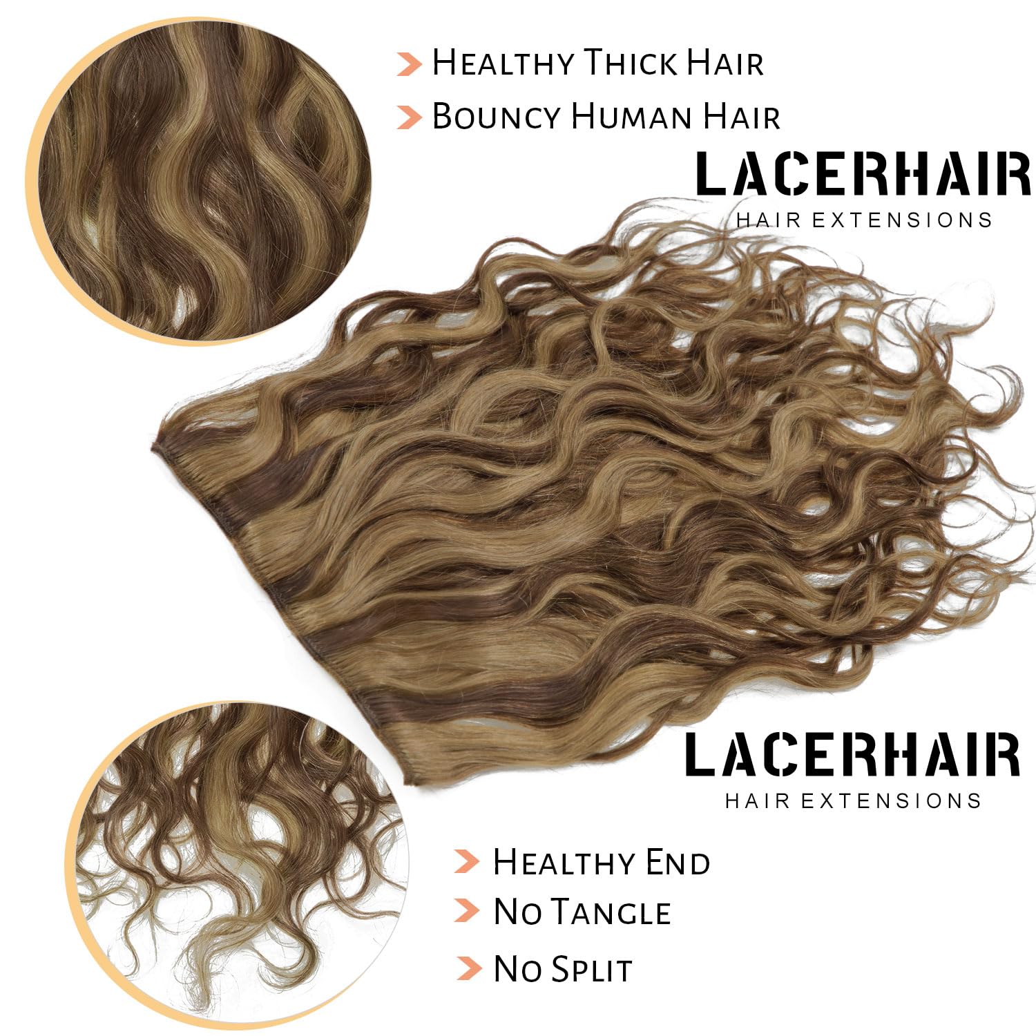 Lacerhair 14Inch Curly Clip In Hair Extensions Highlight Honey Blonde With Dark Brown Thick Human Hair Extensions Natural Wave C