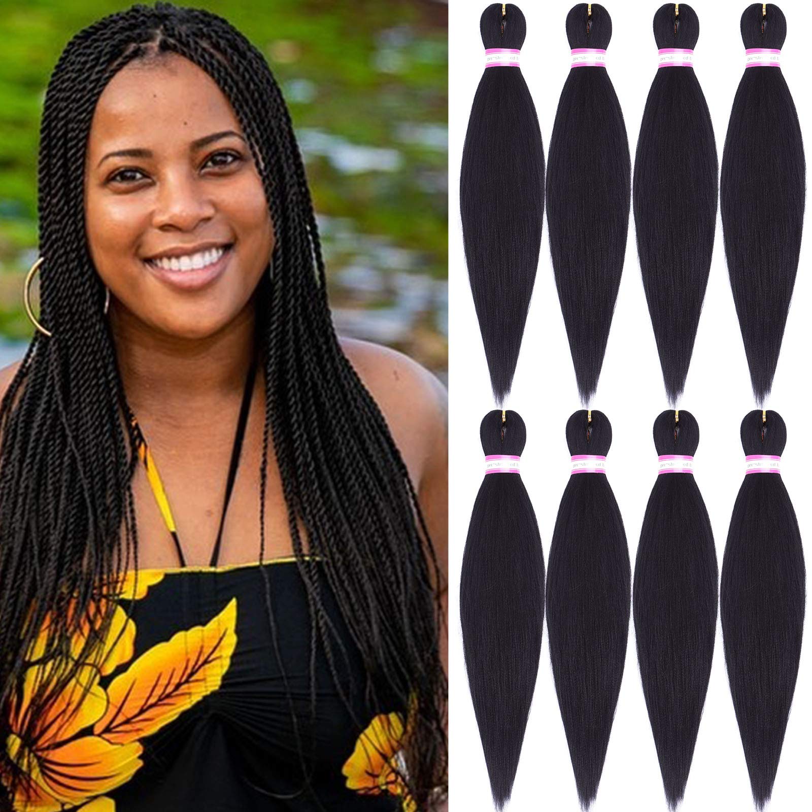 Black Braiding Hair Pre Stretched 20 Inch 8 Packs Braiding Hair Extensions For Crochet Box Braids Twists Locs Hair Itch Free Sof