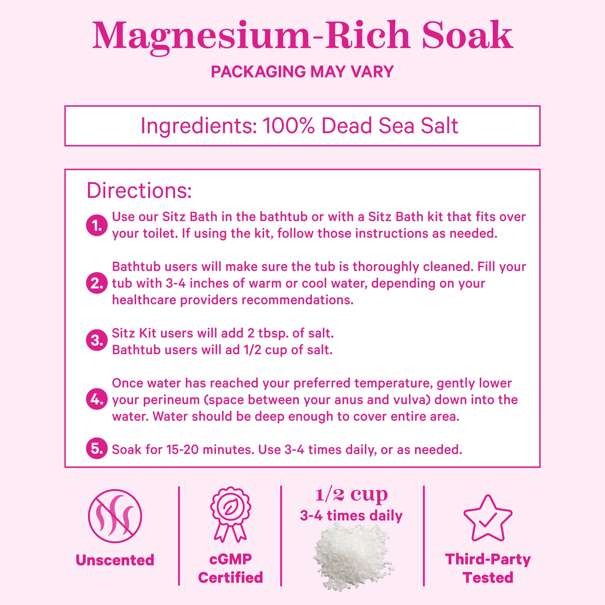 Pink Stork Postpartum Sitz Bath Soak: Dead Sea Salt For Perineal Care & Cleansing, Postpartum Recovery, Labor And Delivery Essen