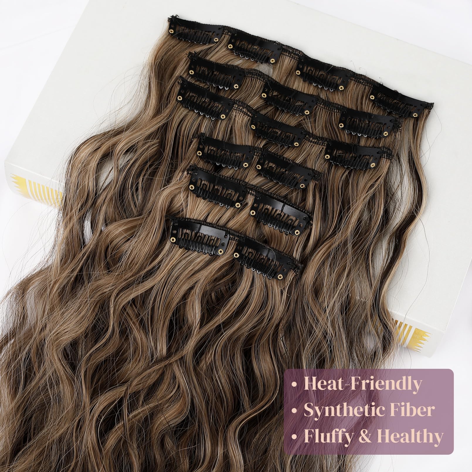 Lonai Clip In Hair Extensions, 6Pcs Curly 24'' Long Synthetic Clip On Hairpiece For Women