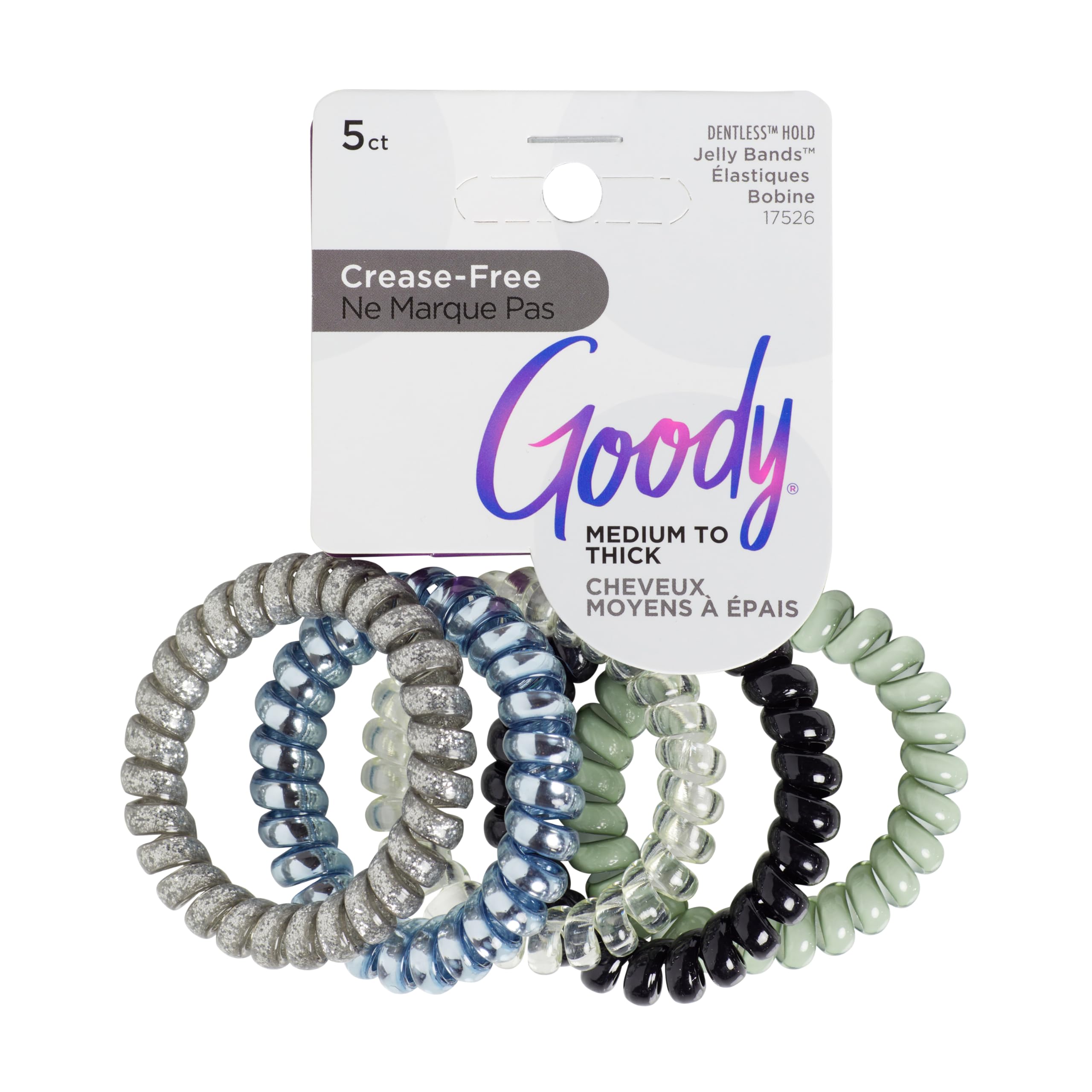 Goody Dentless Spiral Hair Ties, Hair Coils - 5 Ct, Cool Tones, Phone Cord Hair Ties, Secure Hold Jelly Bands for All Occasions,