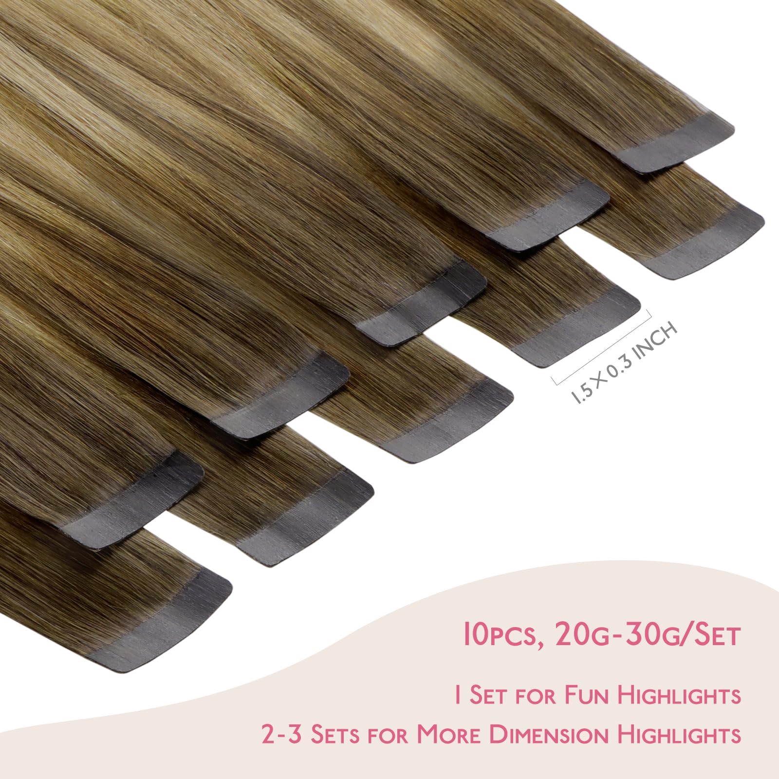 Wennalife Tape In Hair Extensions Human Hair Ombre Walnut Brown To Ash Brown And Bleach Blonde Tape In Extensions, 10Pcs 25G 18