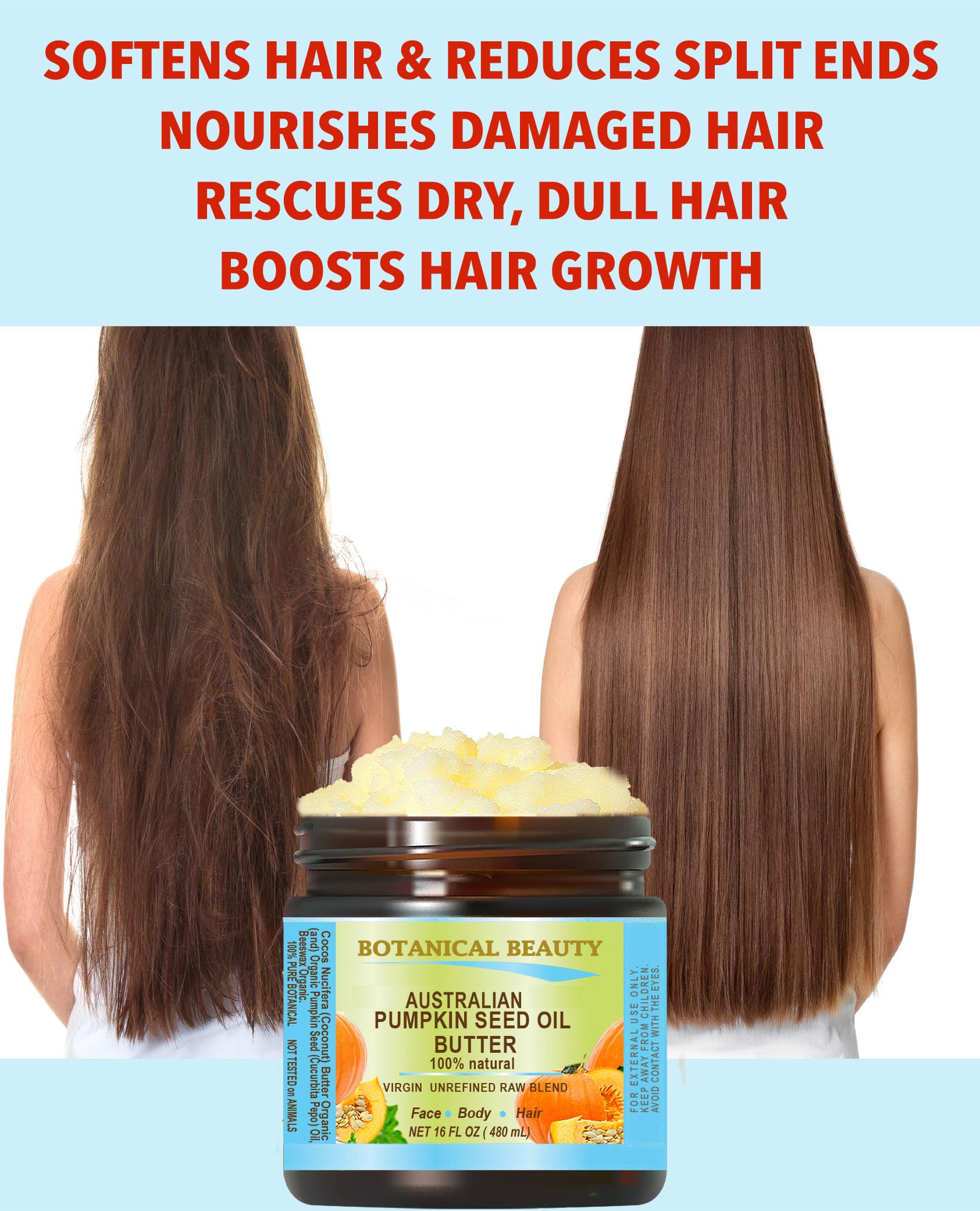 Botanical Beauty' Pumpkin Seed Oil Butter Australian Natural Virgin Unrefined Raw For Face, Skin, Damaged Hair, Lip, Nails 2 Fl.