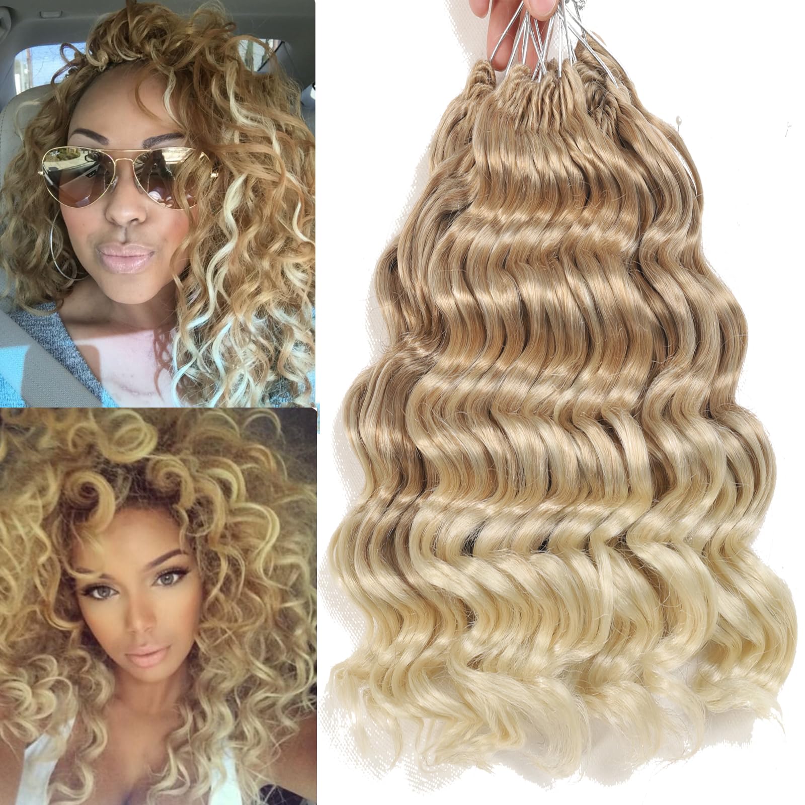 Blonde Ocean Wave Crochet Hair Pre Looped 9 Inch Curly Braiding Ocean Wave Hair 7 Packs Deep Wave Short Wavy Ocean Wave Crochet 