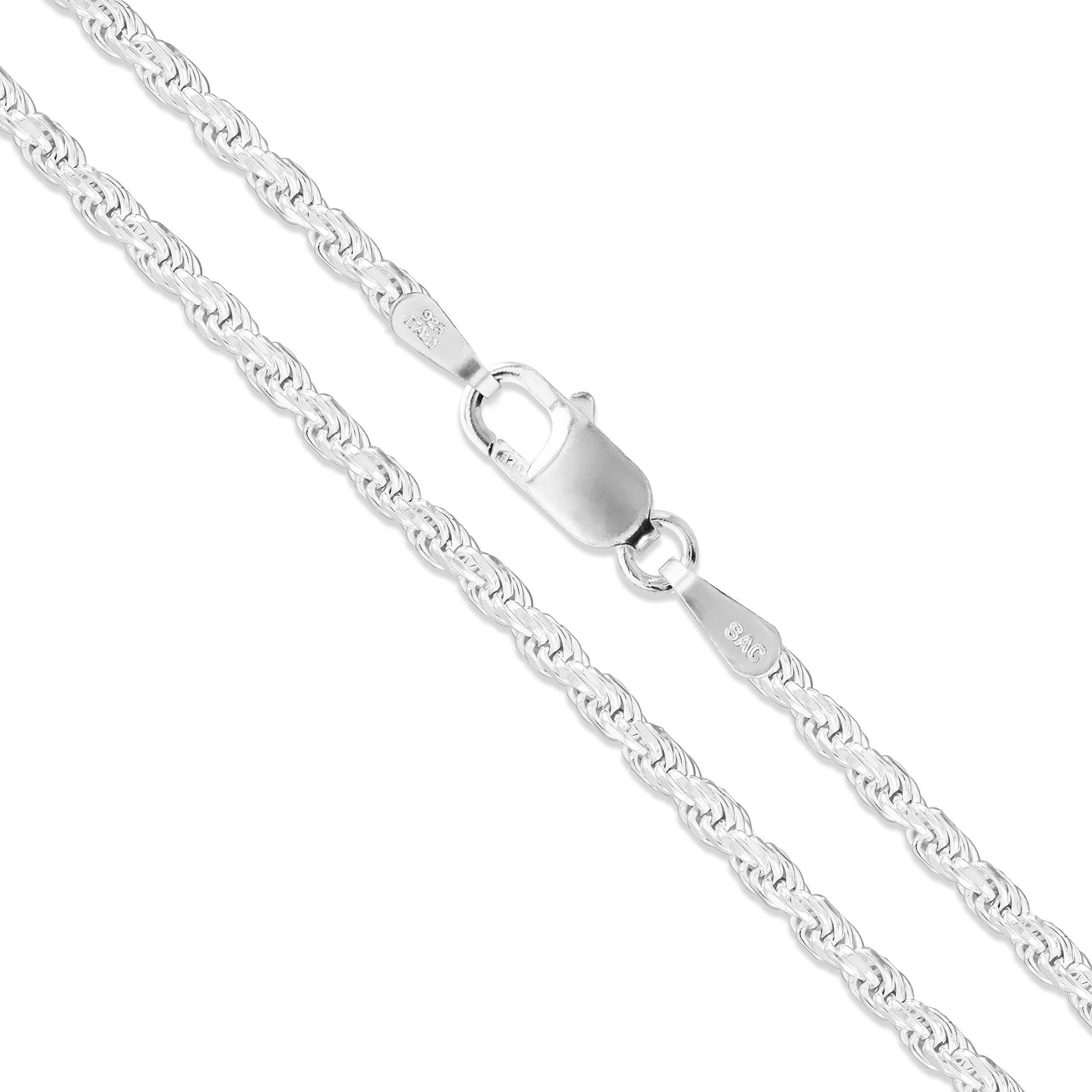 Sterling Silver Diamond-Cut Rope Chain 2mm Solid 925 Italy New Bracelet 10 