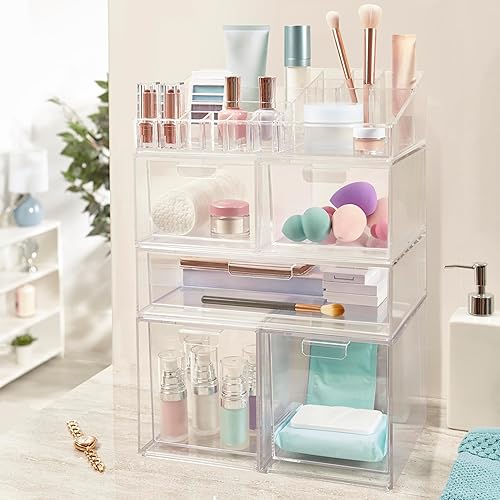 STORi Clear Makeup Organizer - 15-Compartment Cosmetic Holder, Plastic Vanity Storage, Model 8800, Made in USA